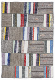 Teselya 1338 Brown Striped Wool Handmade Area Rug 5'3" x 7'7"