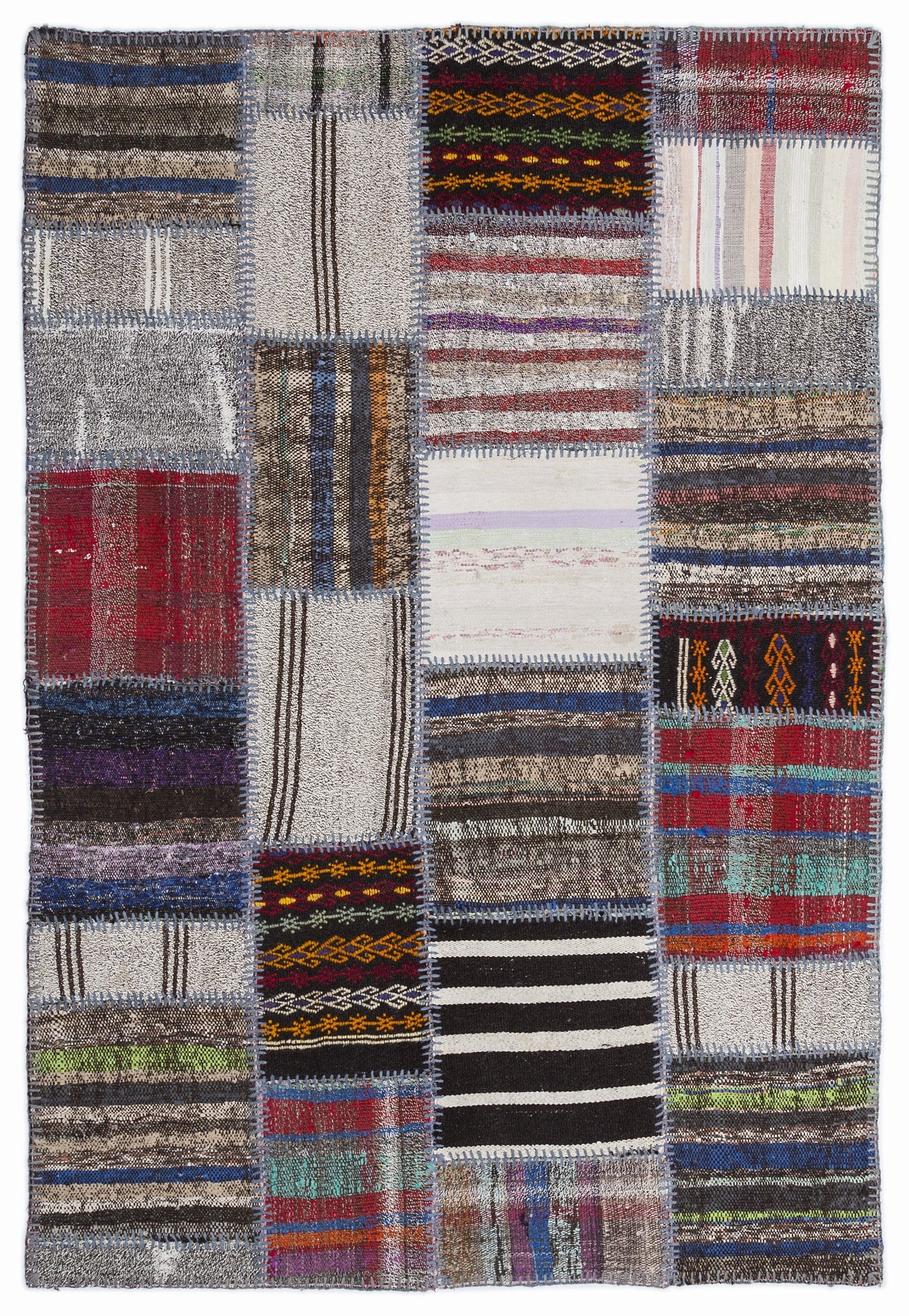 Teselya 1339 Beige Striped Wool Handmade Area Rug 5'3" x 7'7"