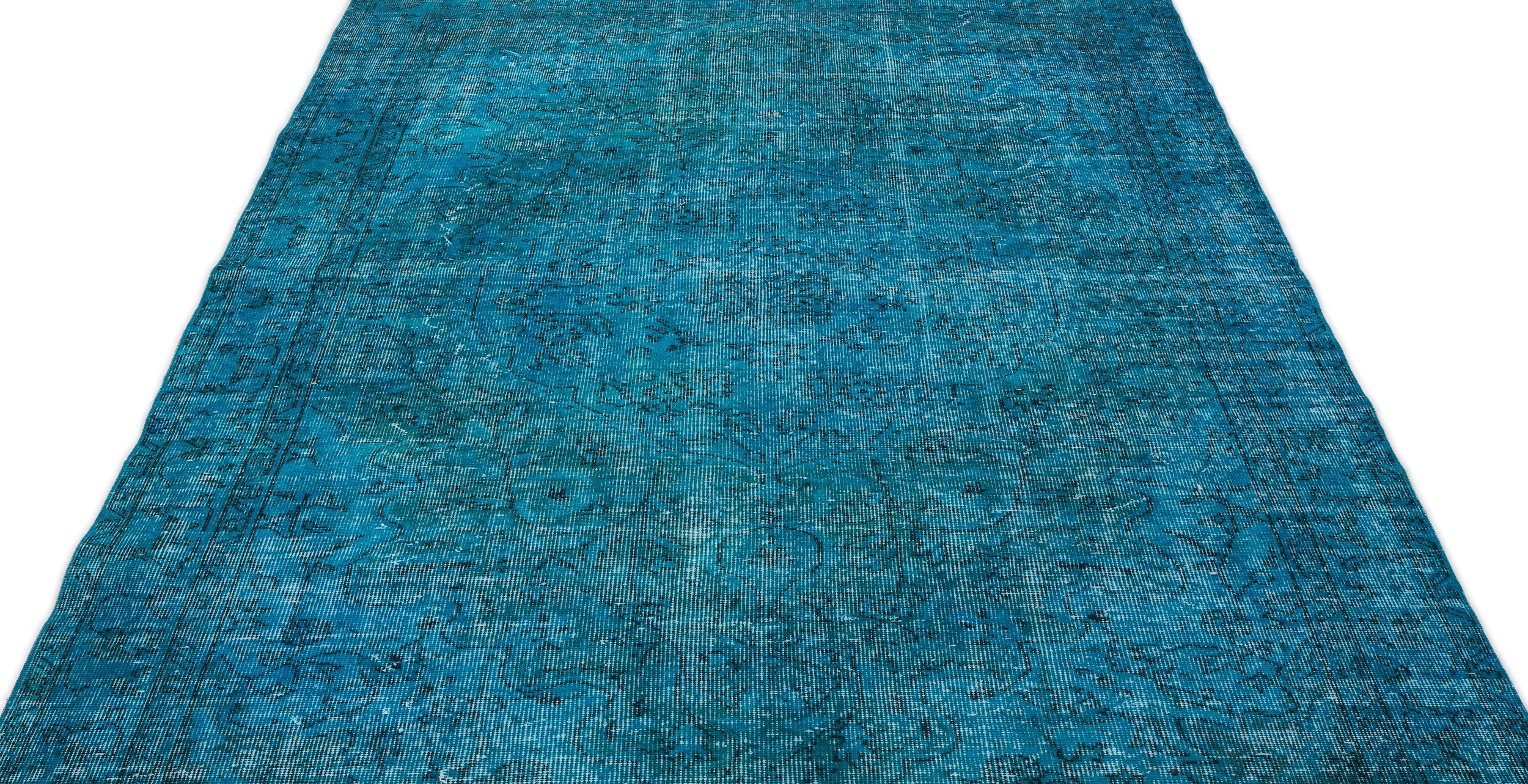 Atina Turquoise Vintage Wool Handmade Area Rug 5'7" x 9'7"