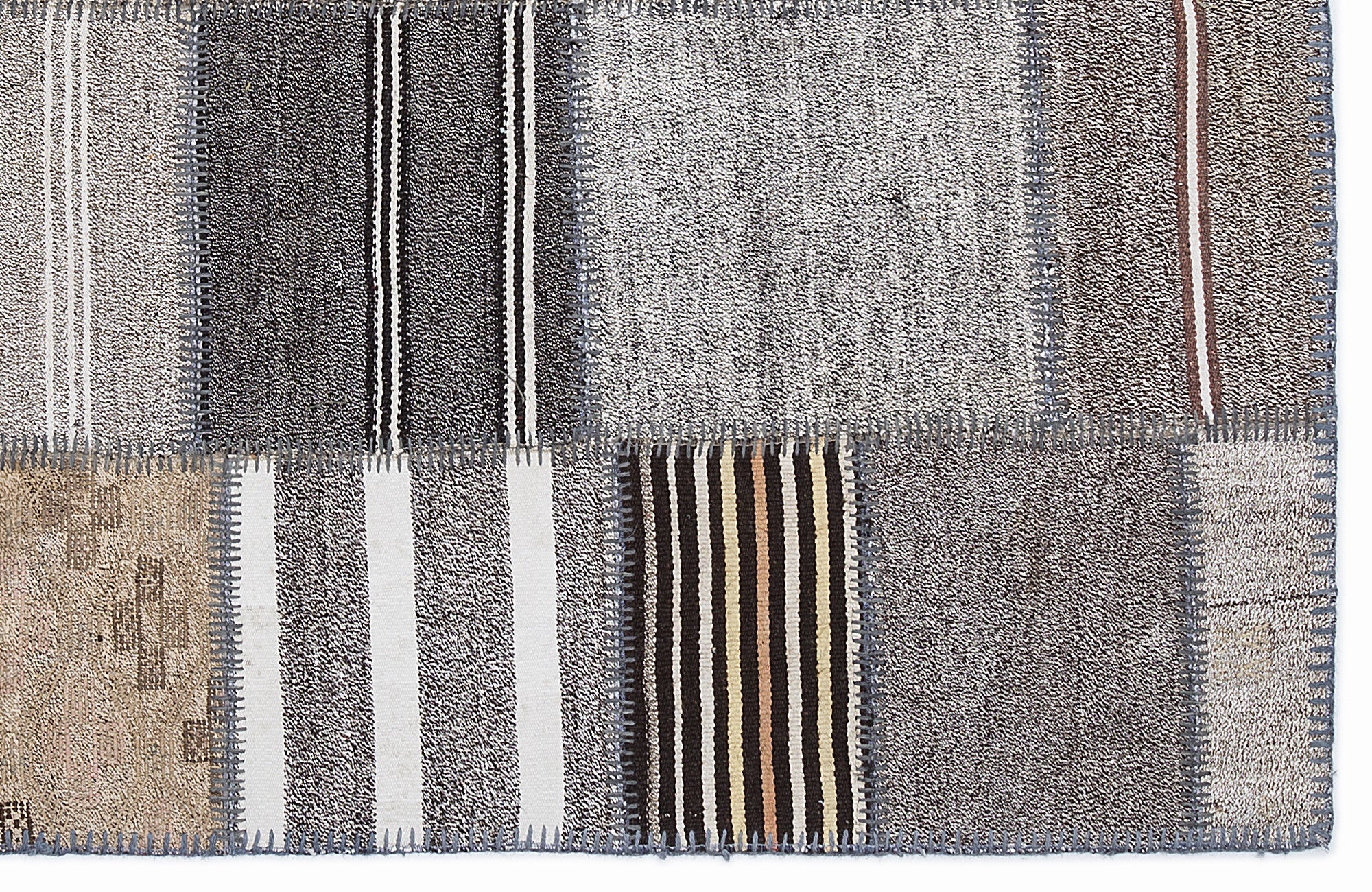 Teselya 1344 Beige Striped Wool Handmade Area Rug 5'3" x 7'7"