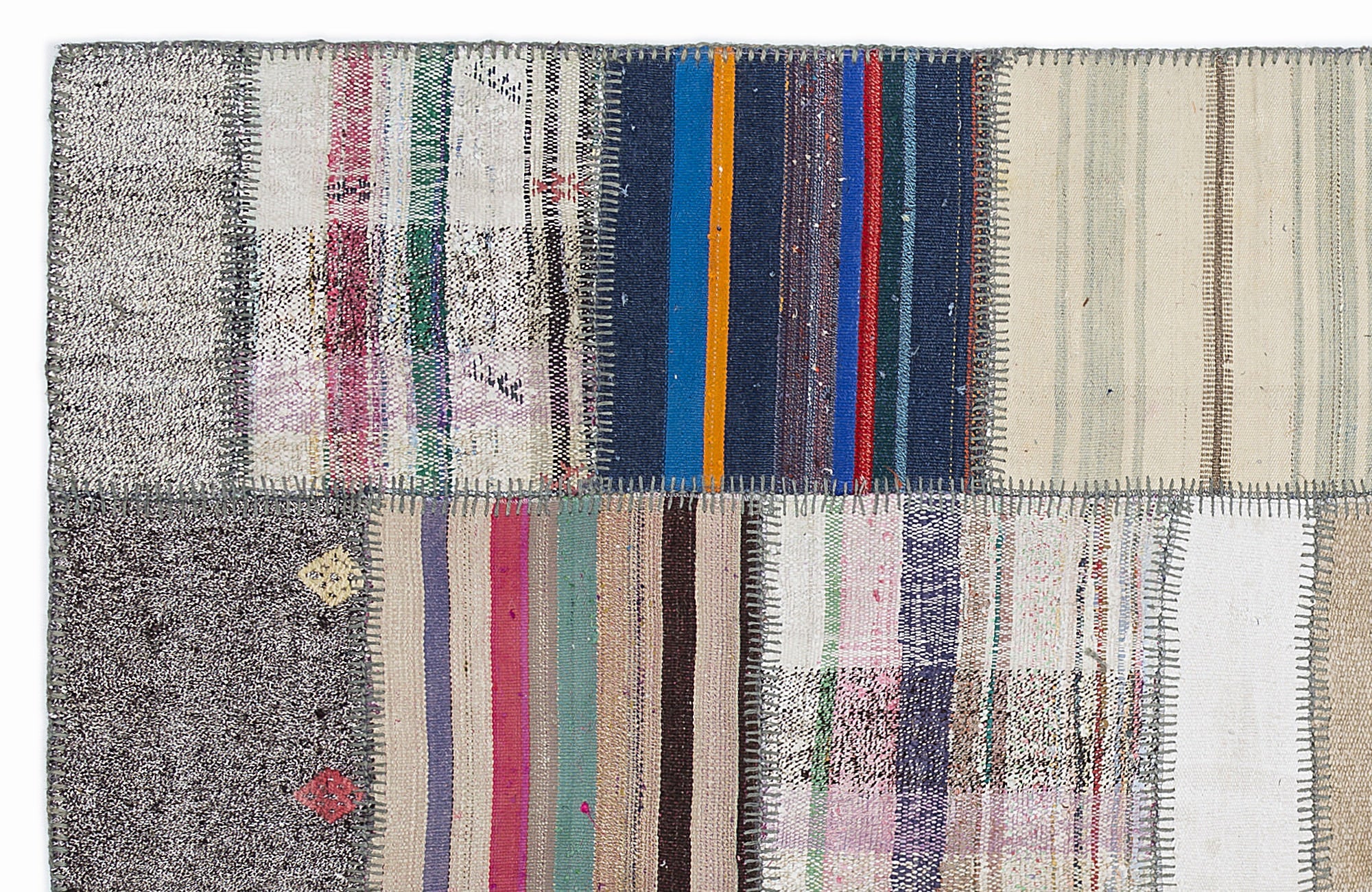 Teselya 1346 Beige Striped Wool Handmade Area Rug 5'3" x 7'7"