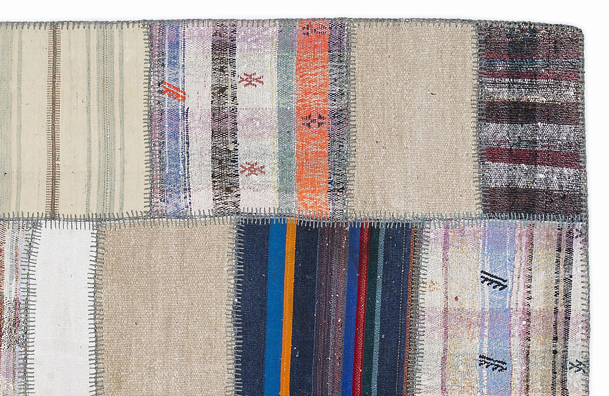 Teselya 1346 Beige Striped Wool Handmade Area Rug 5'3" x 7'7"