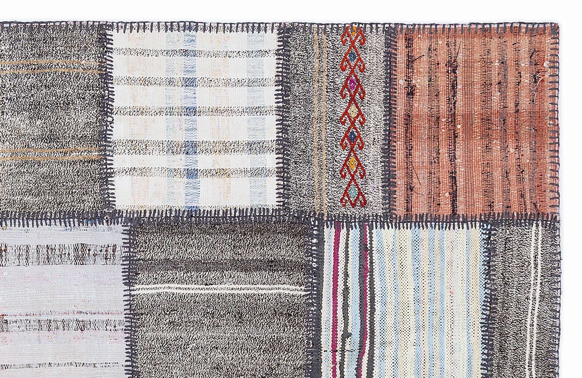 Teselya 1348 Brown Striped Wool Handmade Area Rug 5'3" x 7'7"