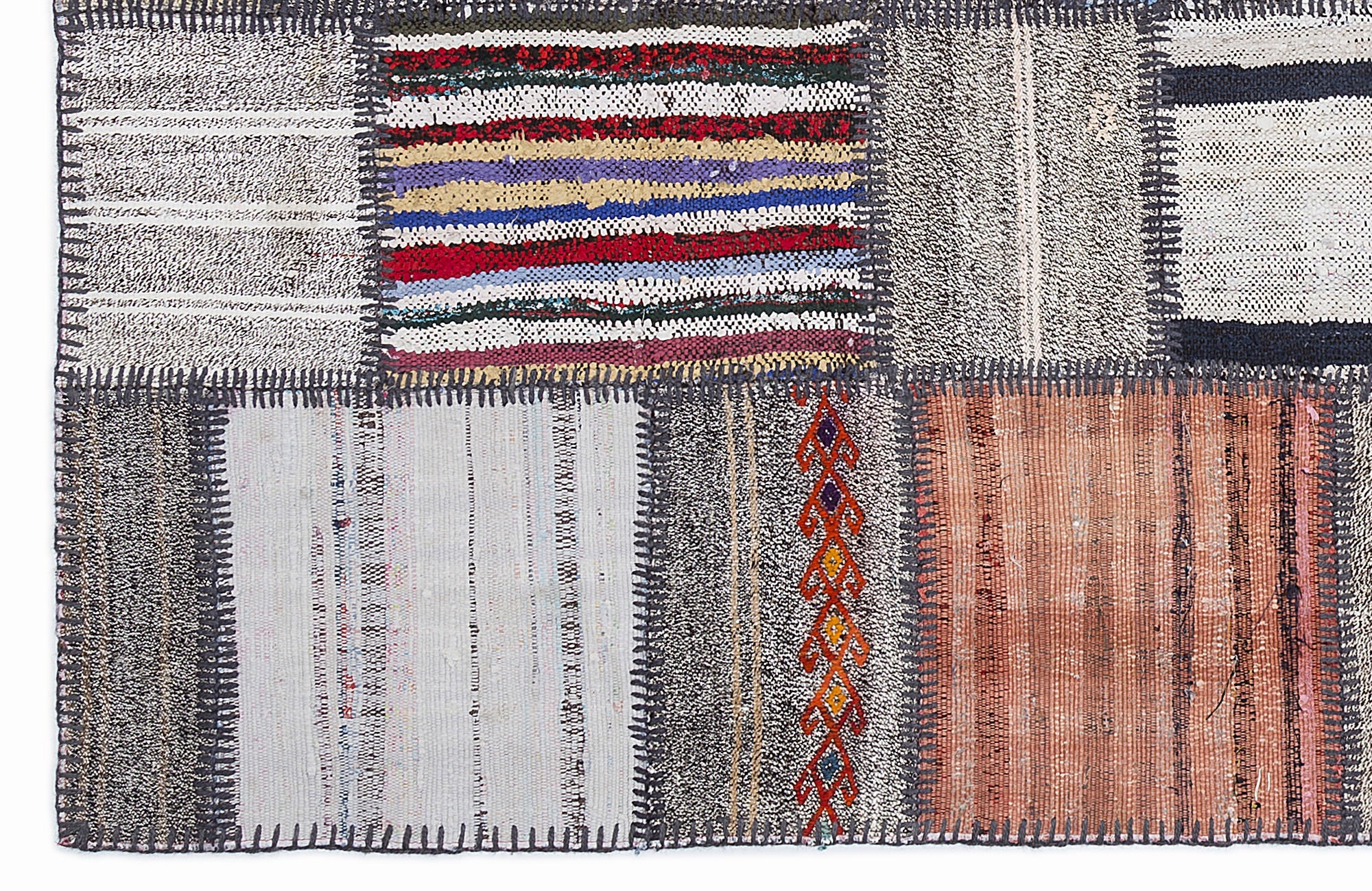 Teselya 1348 Brown Striped Wool Handmade Area Rug 5'3" x 7'7"