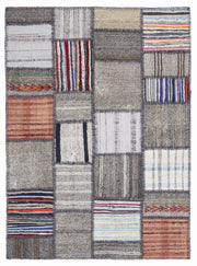 Teselya 1348 Brown Striped Wool Handmade Area Rug 5'3" x 7'7"