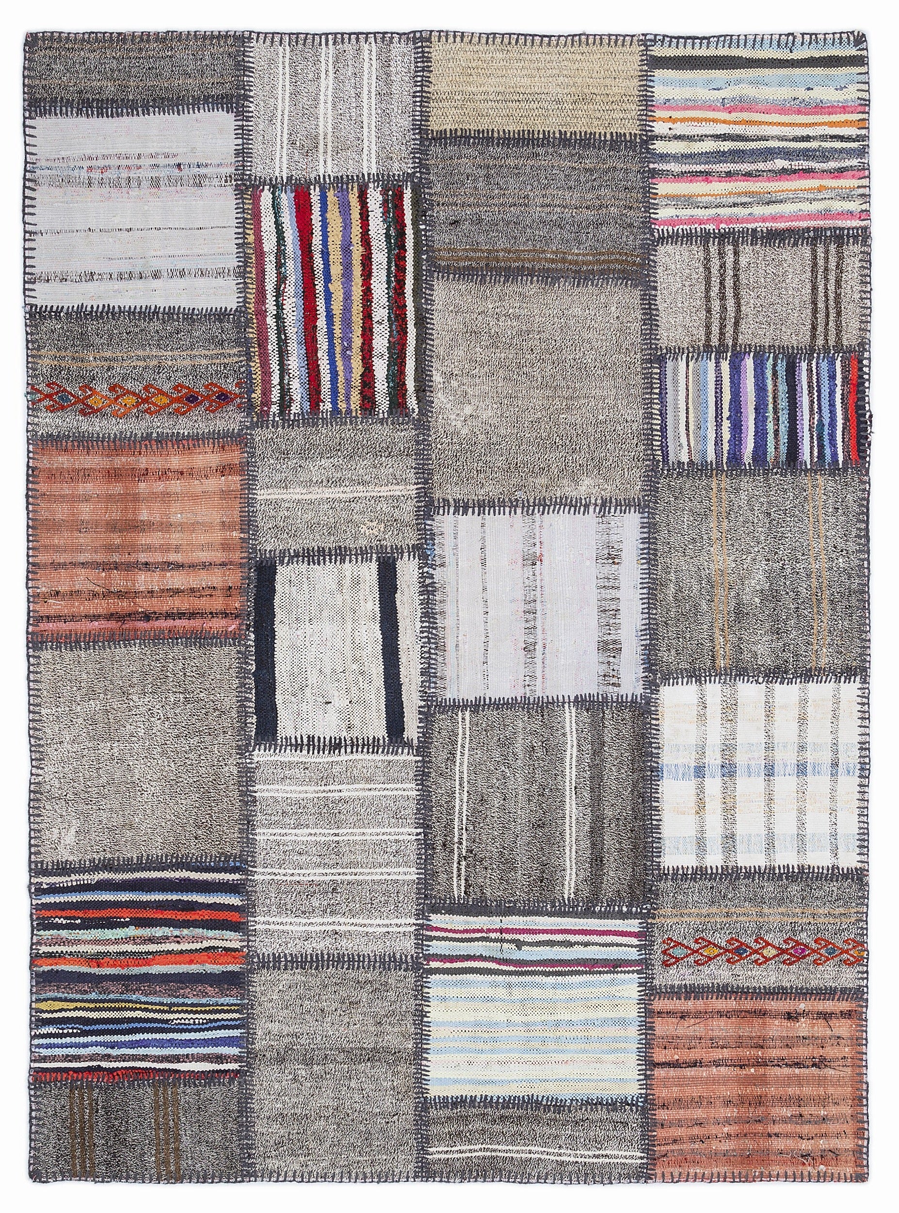 Teselya 1348 Brown Striped Wool Handmade Area Rug 5'3" x 7'7"