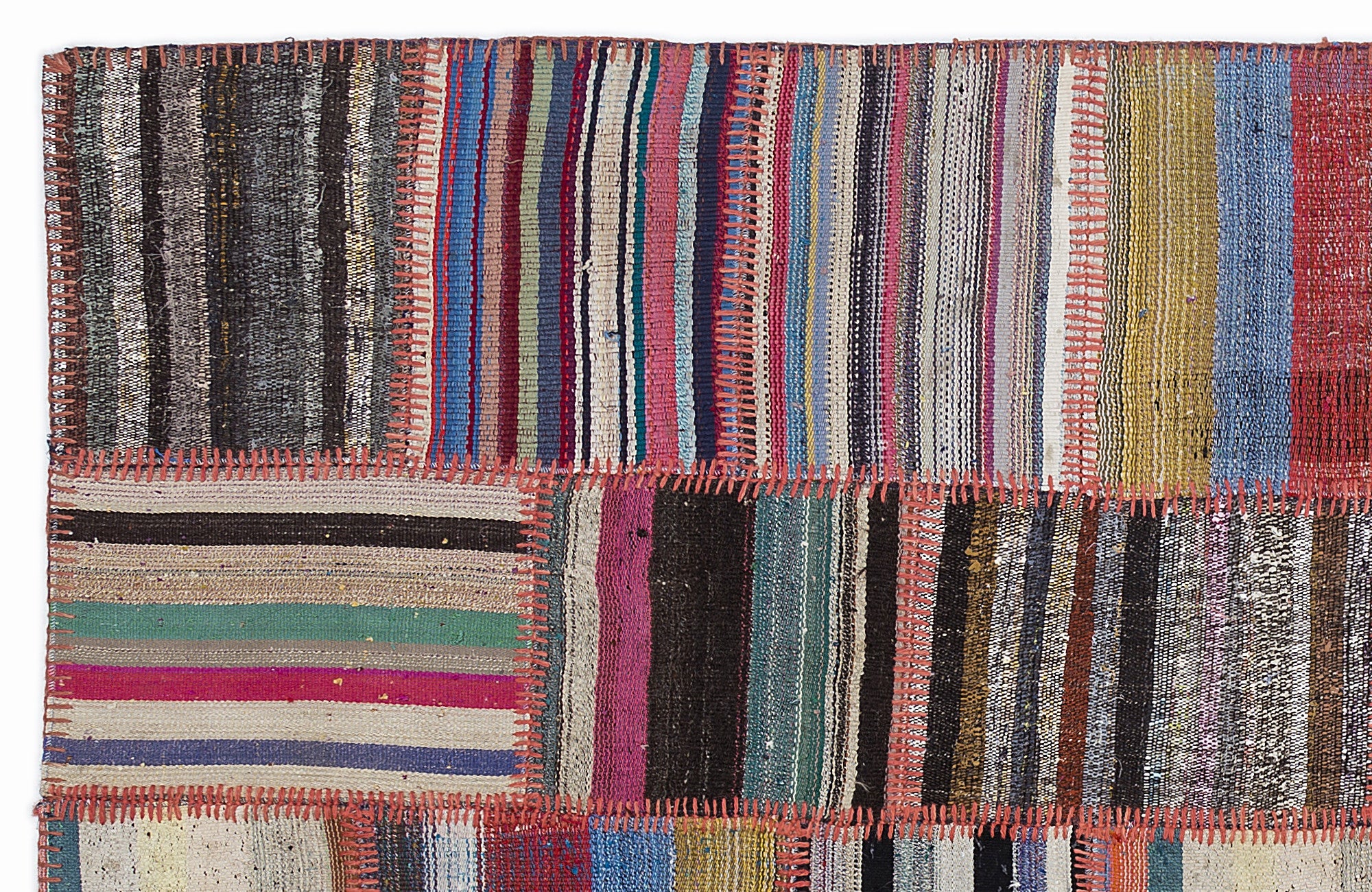 Teselya 1349 Beige Striped Wool Handmade Area Rug 5'3" x 7'7"