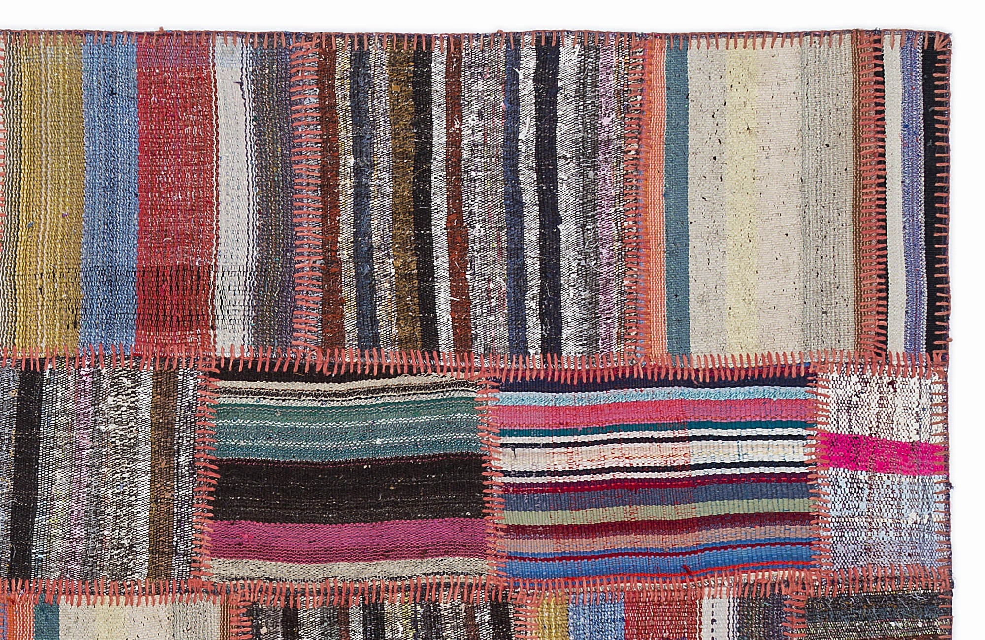 Teselya 1349 Beige Striped Wool Handmade Area Rug 5'3" x 7'7"