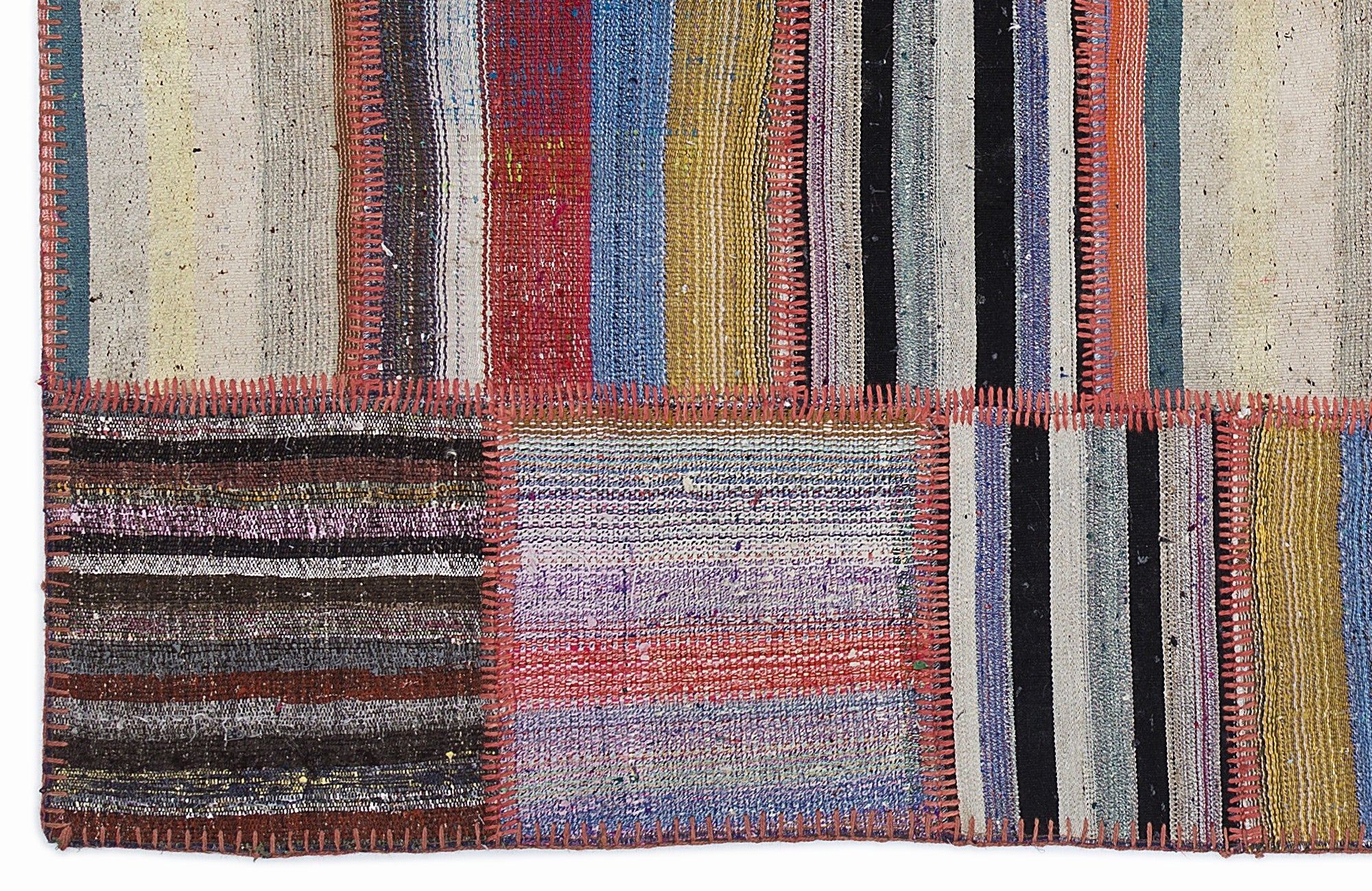 Teselya 1349 Beige Striped Wool Handmade Area Rug 5'3" x 7'7"