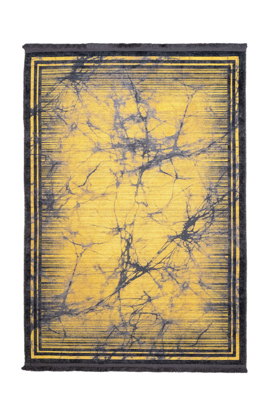 Yellow Striped Area Rug – Durable Cotton Chenille Rug With Digital Print Carpet