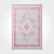Bamboo Area Rug - Machine Made Pink Grey Rug With Overlocked Edge, Flatweave