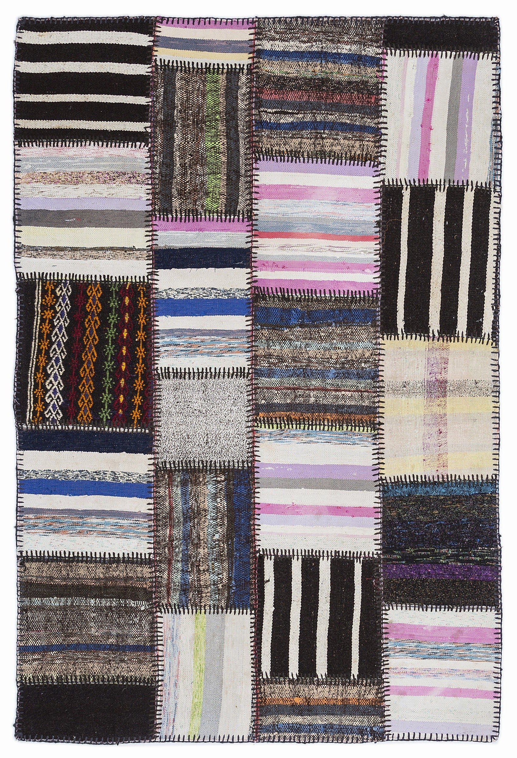 Teselya 1350 Beige Striped Wool Handmade Area Rug 5'3" x 7'7"