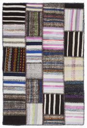 Teselya 1350 Beige Striped Wool Handmade Area Rug 5'3" x 7'7"