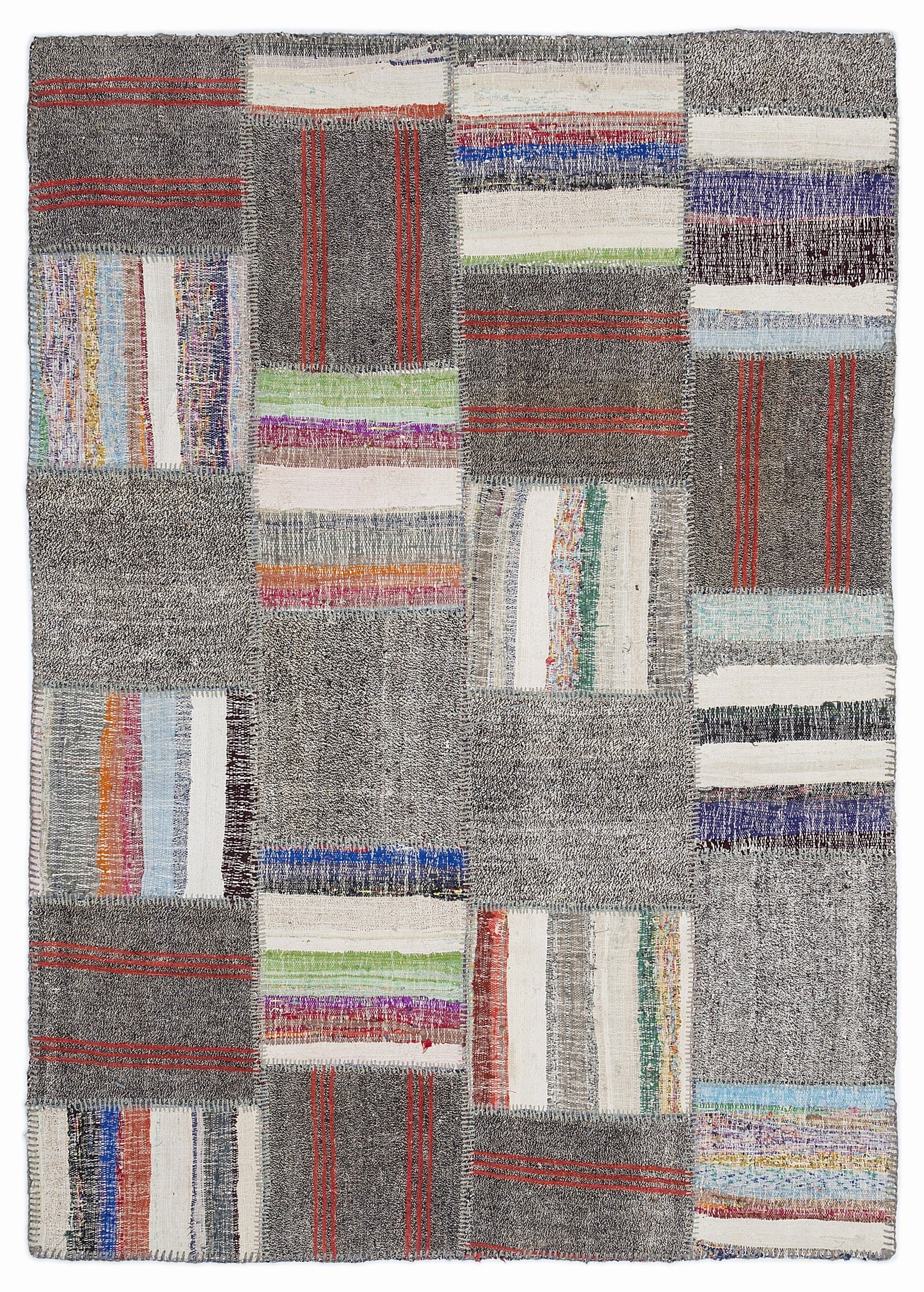 Teselya 1351 Brown Striped Wool Handmade Area Rug 5'3" x 7'7"