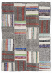 Teselya 1351 Brown Striped Wool Handmade Area Rug 5'3" x 7'7"