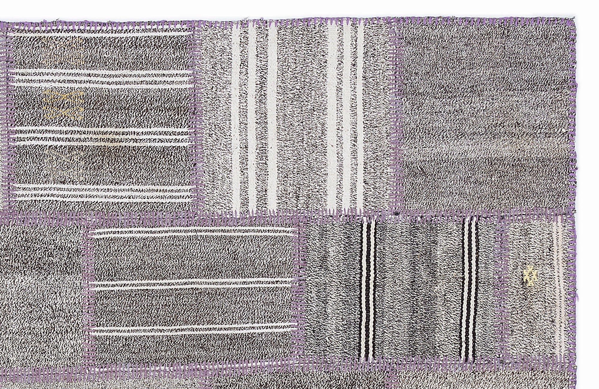 Teselya 1352 Grey Striped Wool Handmade Area Rug 5'3" x 7'7"