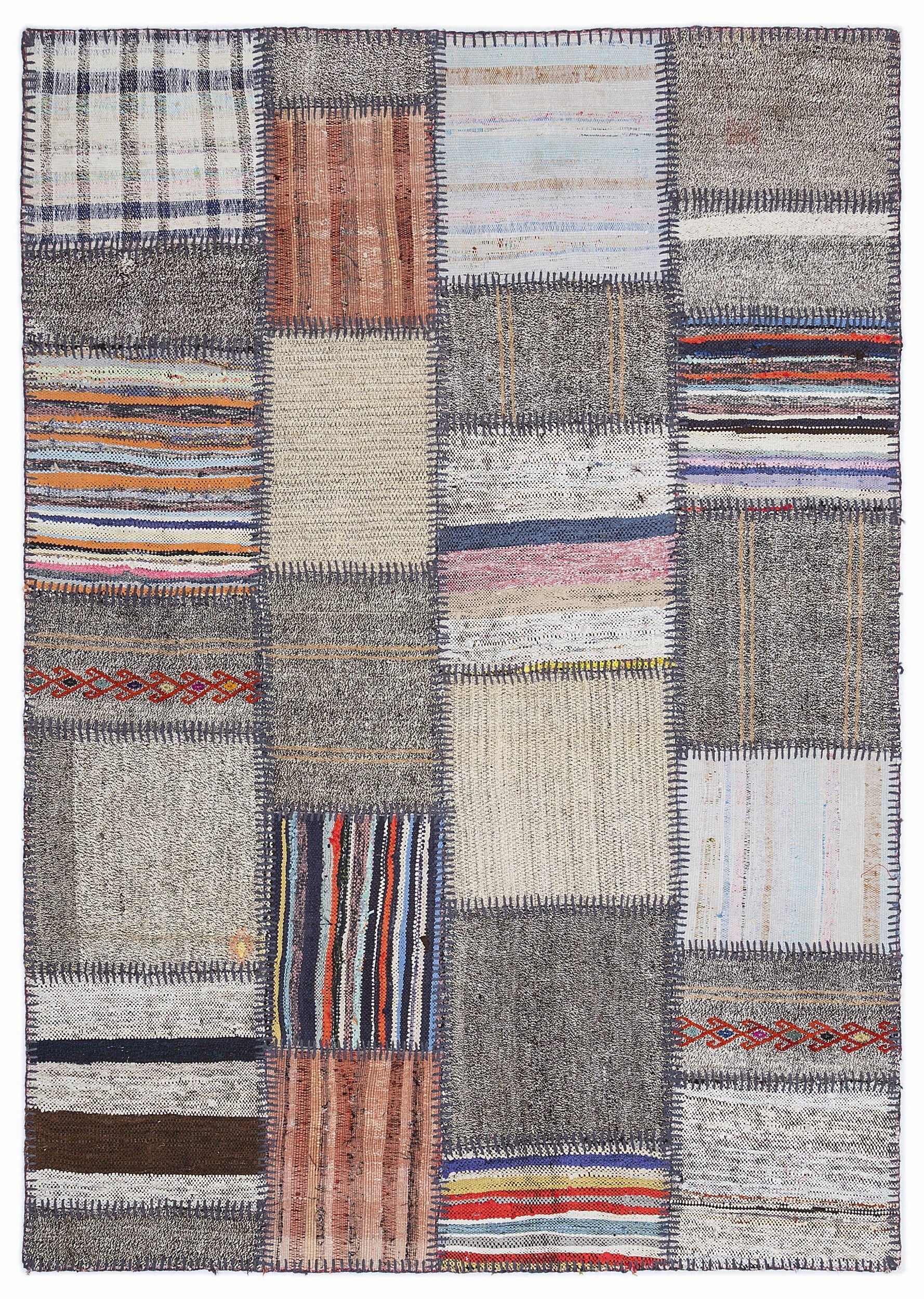 Teselya 1353 Beige Striped Wool Handmade Area Rug 5'3" x 7'7"