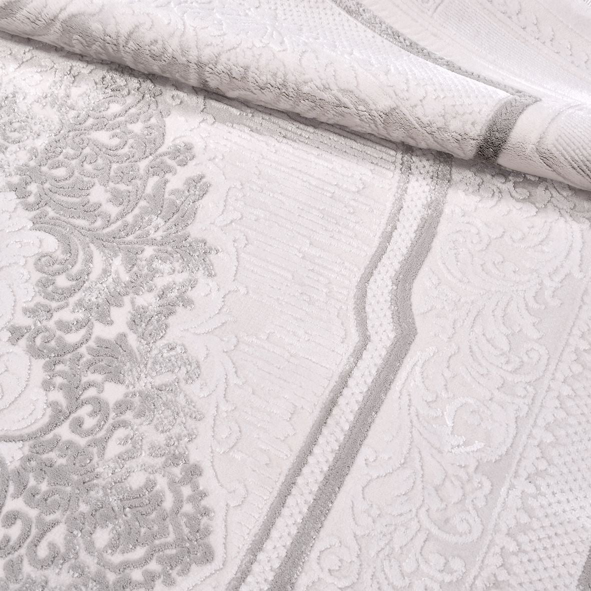 Classic Area Rug – White Machine Made Rug with Bamboo Acrylic & Cotton Weft Carpet