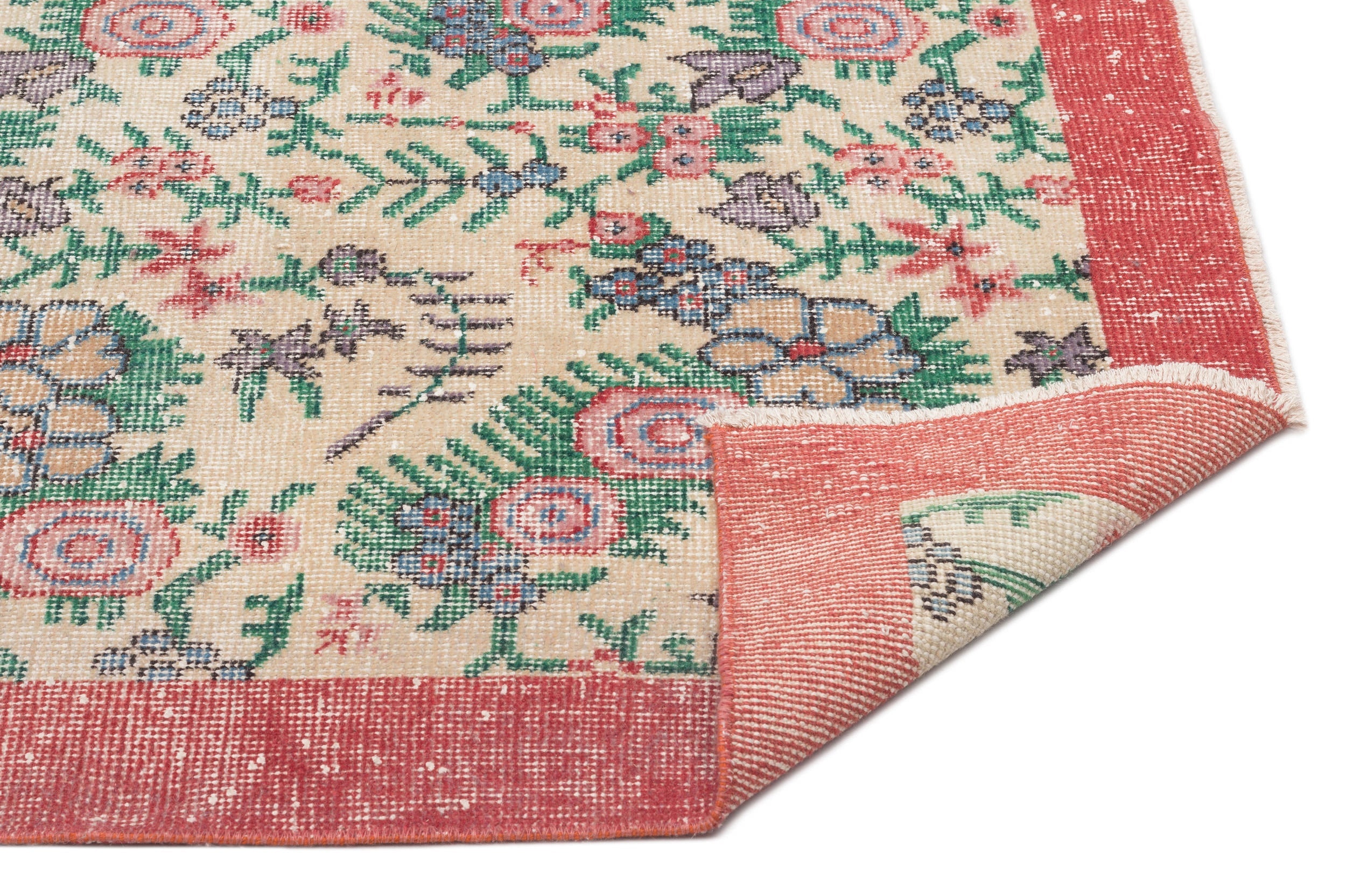 Atina Beige Vintage Wool Handmade Area Rug 7'1" x 10'2"