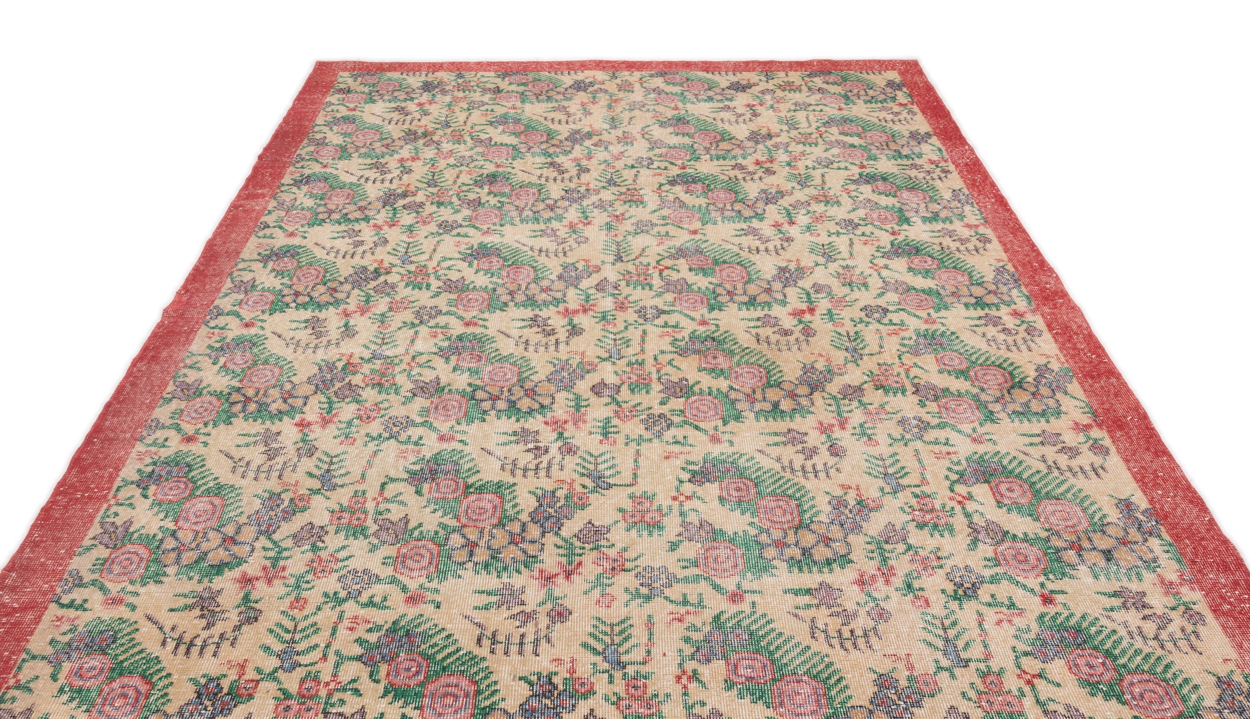Atina Beige Vintage Wool Handmade Area Rug 7'1" x 10'2"
