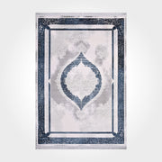 Bamboo Area Rug - Classic Grey Blue Machine Made Rug With Overlocked Edge