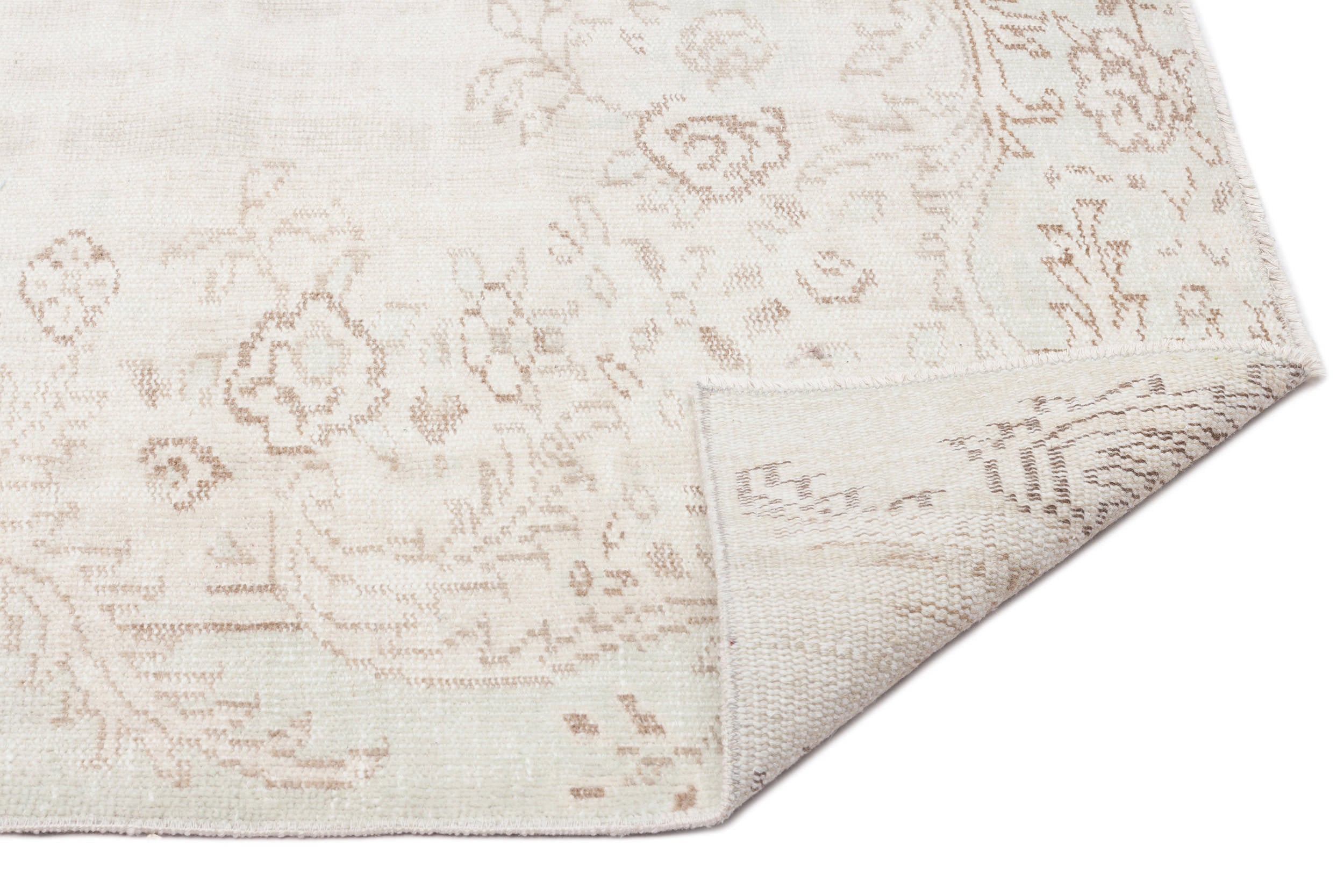 Atina Beige Vintage Wool Handmade Area Rug 6'2" x 9'4"