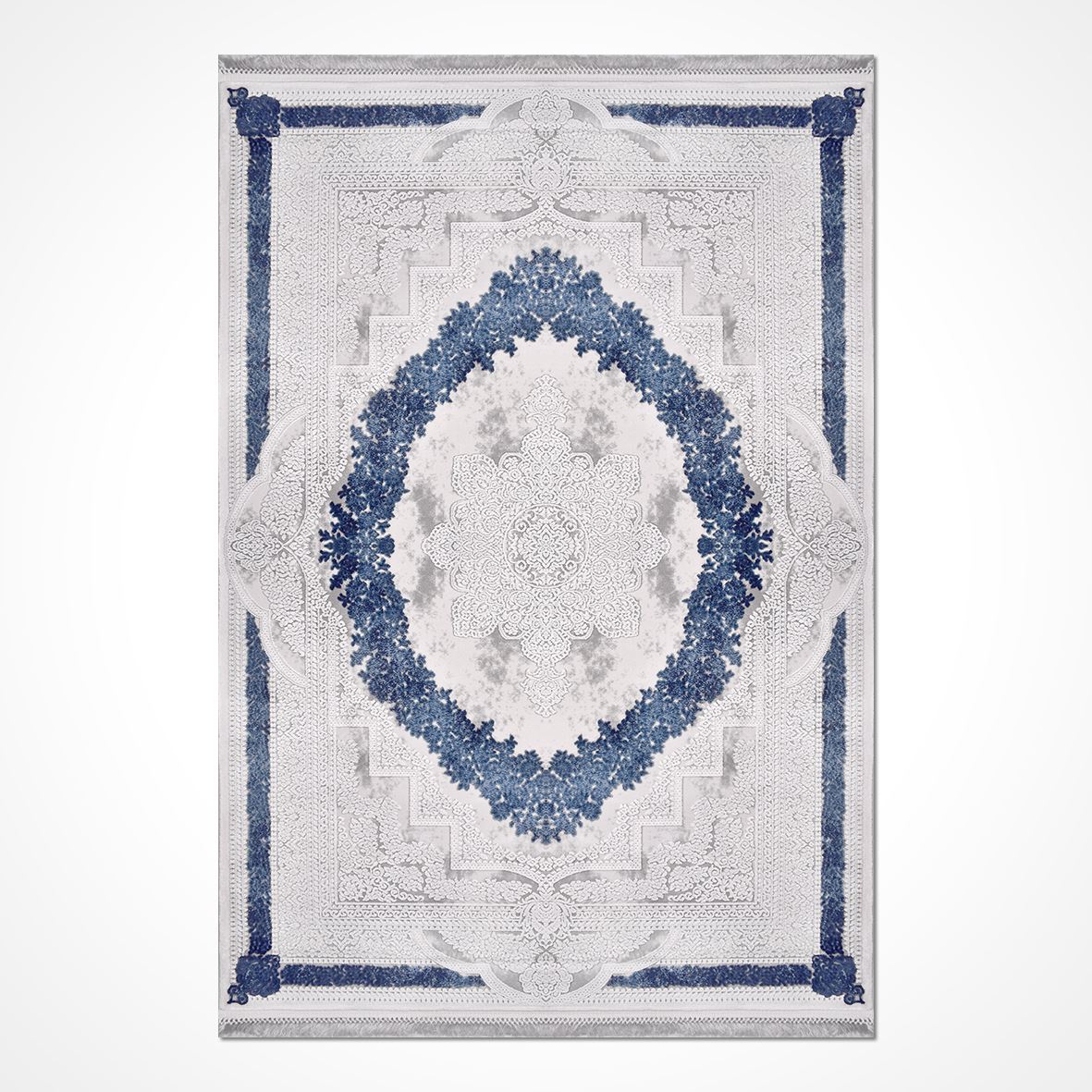 Classic Area Rug – Machine Made White Bamboo Yarn Rug with 11 mm Pile Height