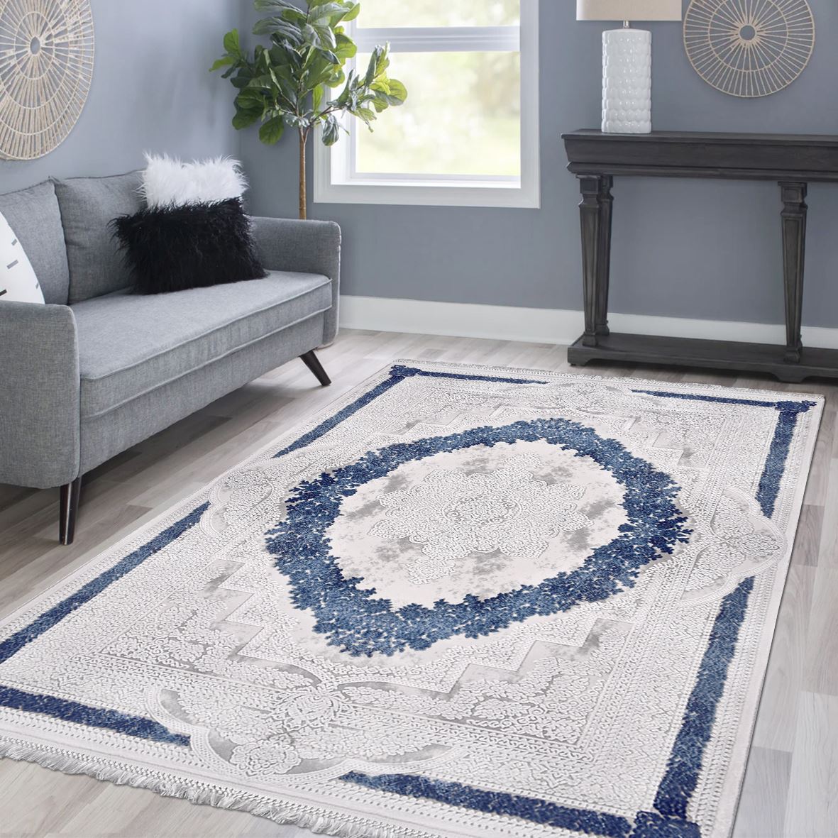 Classic Area Rug – Machine Made White Bamboo Yarn Rug with 11 mm Pile Height