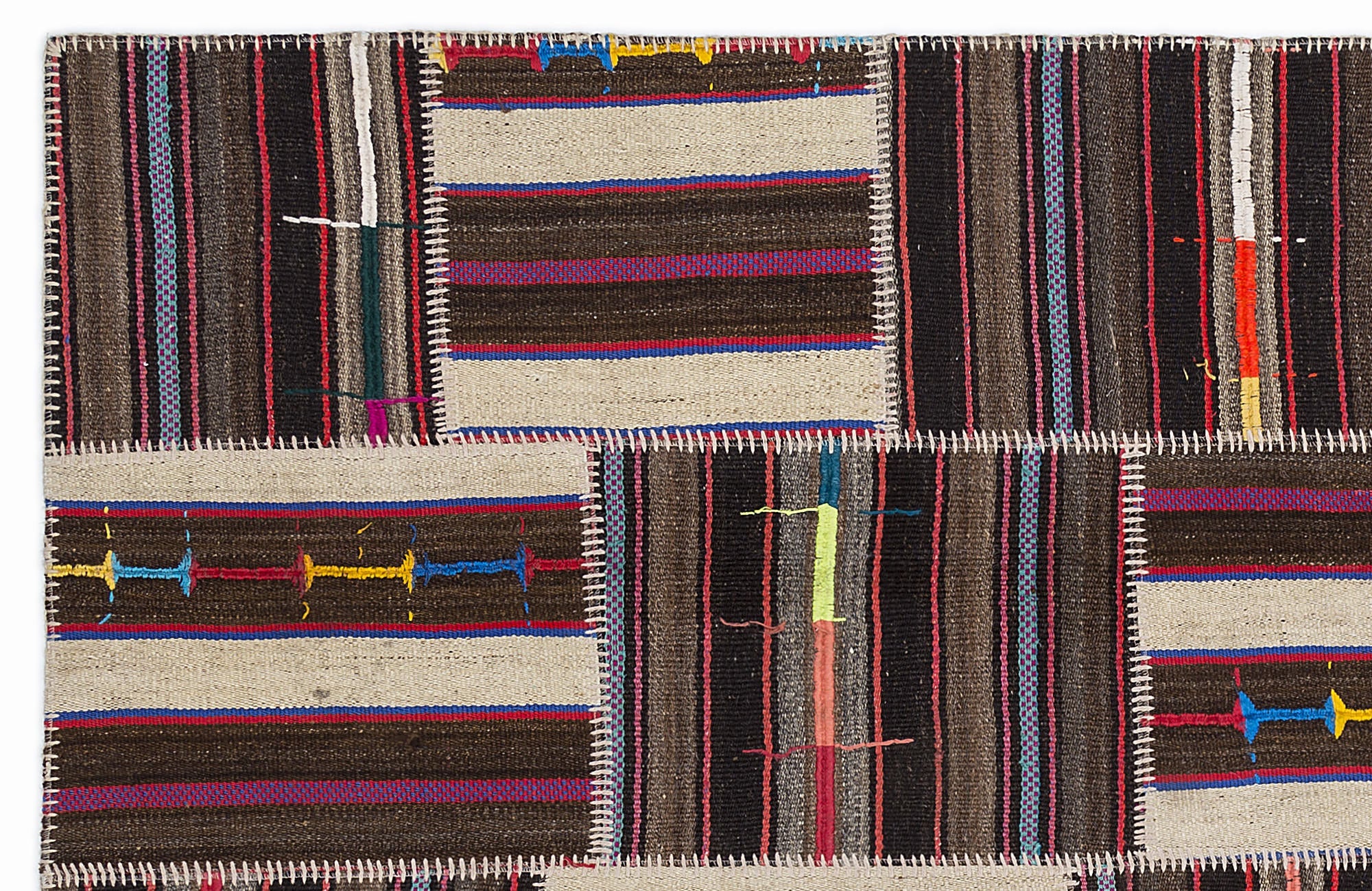Teselya 1363 Beige Striped Wool Handmade Area Rug 5'3" x 7'7"