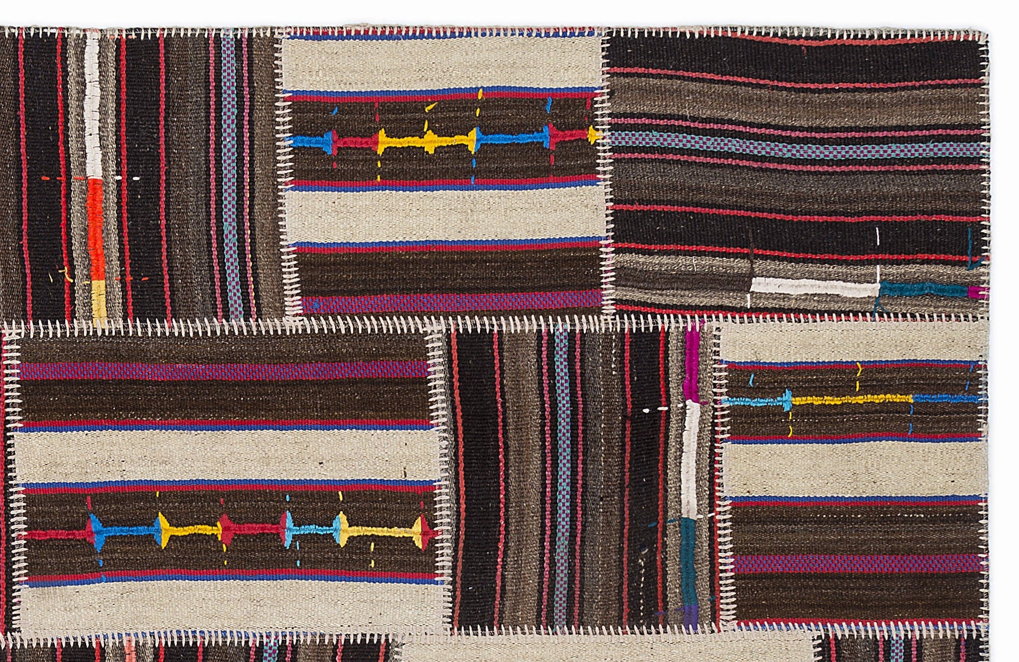 Teselya 1363 Beige Striped Wool Handmade Area Rug 5'3" x 7'7"