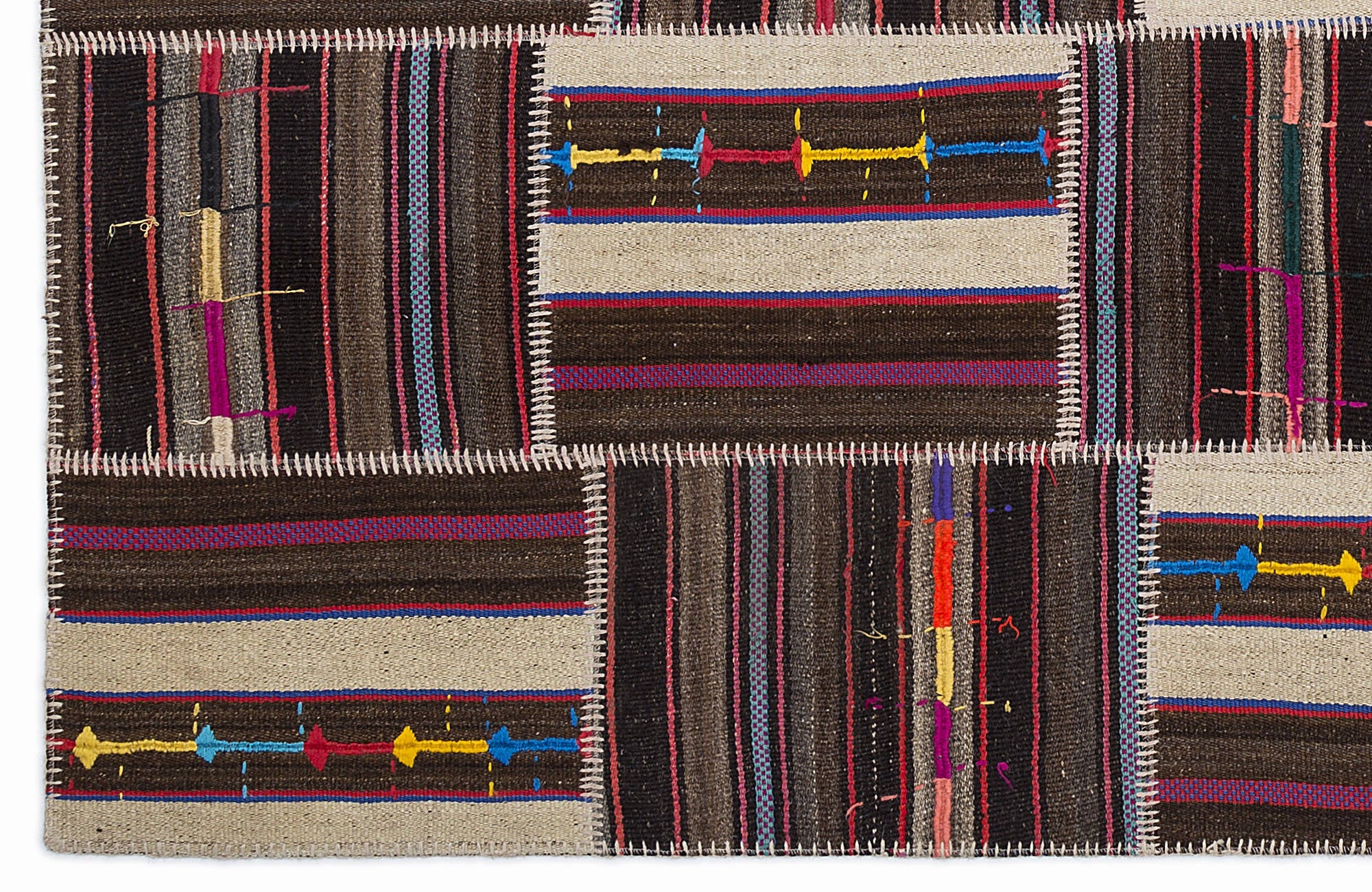 Teselya 1363 Beige Striped Wool Handmade Area Rug 5'3" x 7'7"