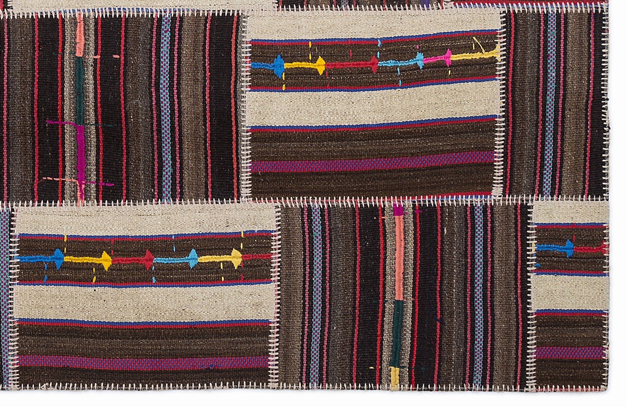 Teselya 1363 Beige Striped Wool Handmade Area Rug 5'3" x 7'7"