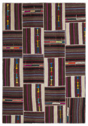 Teselya 1363 Beige Striped Wool Handmade Area Rug 5'3" x 7'7"