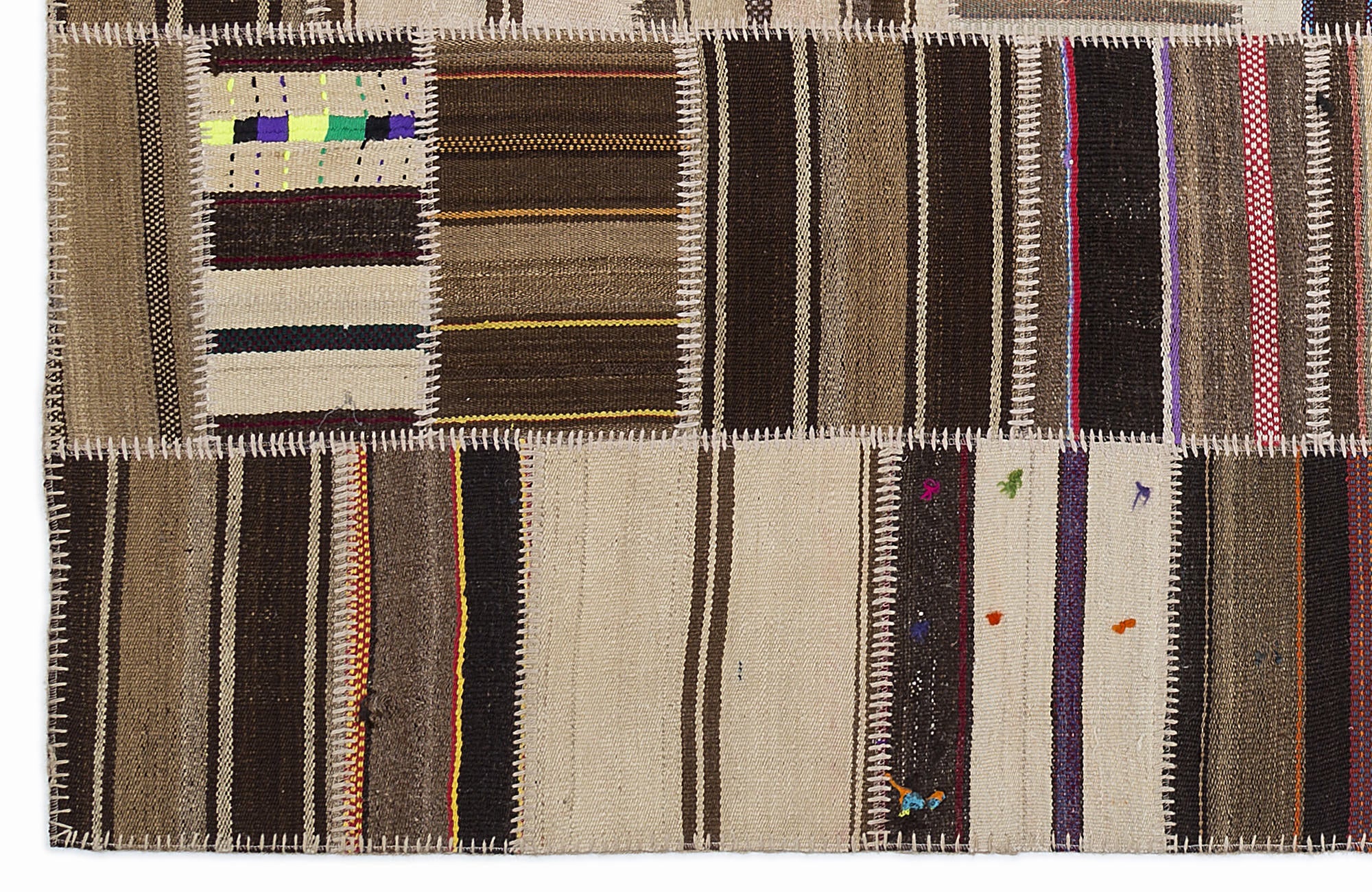 Teselya 1364 Beige Striped Wool Handmade Area Rug 5'3" x 7'7"