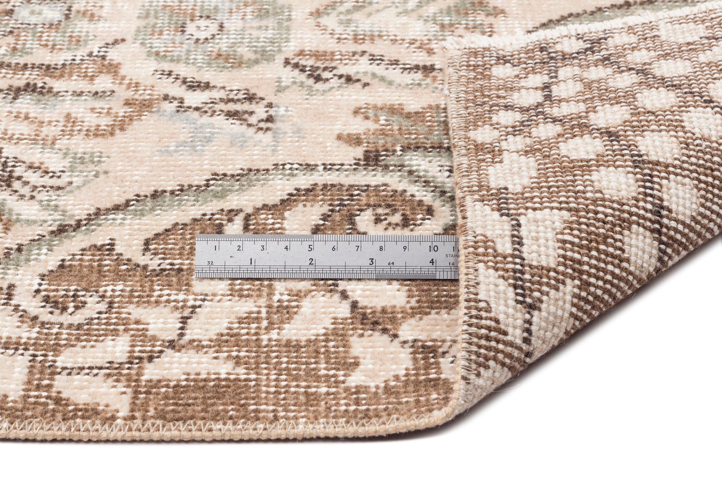 Atina Beige Vintage Wool Handmade Area Rug 5'7" x 8'4"