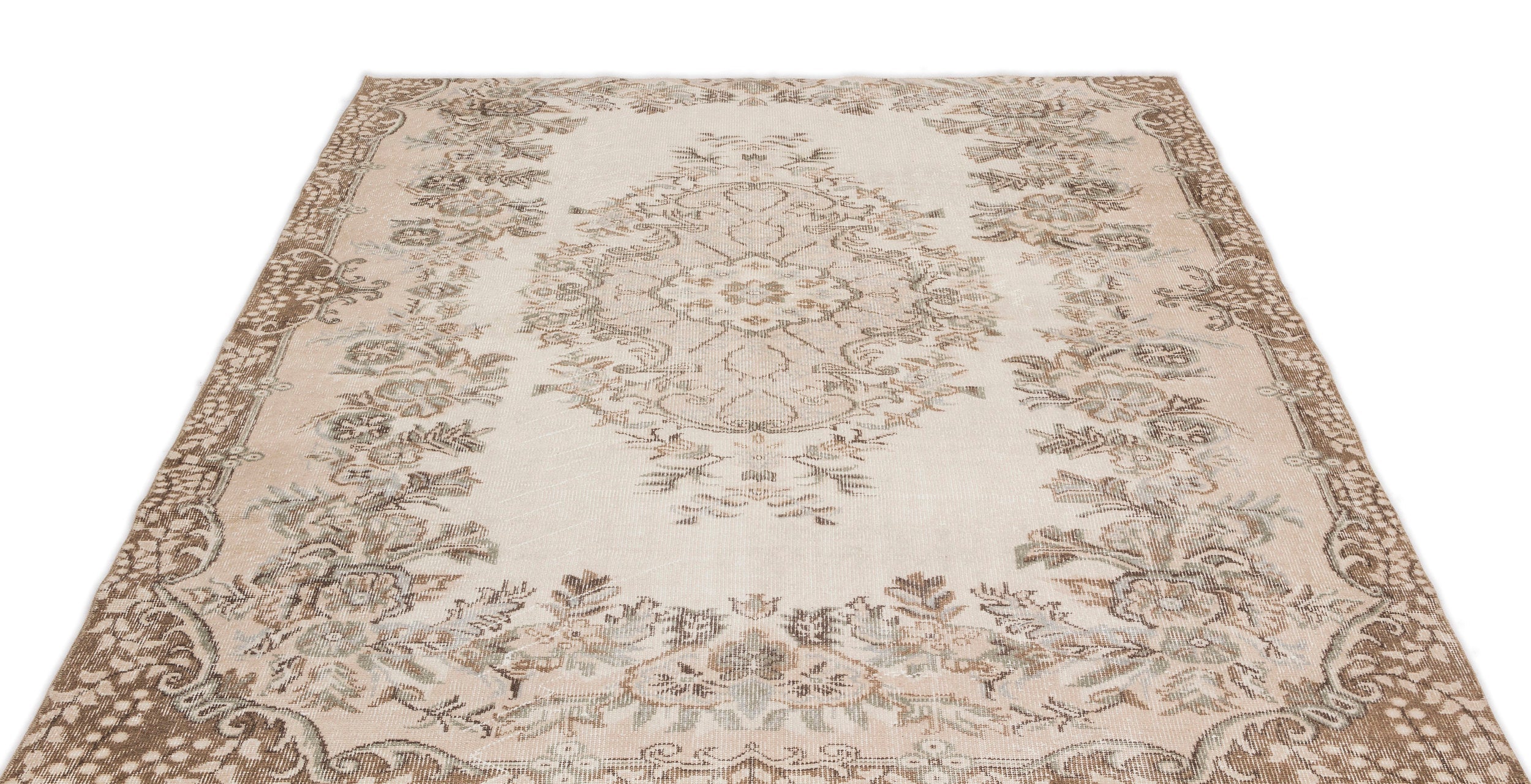 Atina Beige Vintage Wool Handmade Area Rug 5'7" x 8'4"