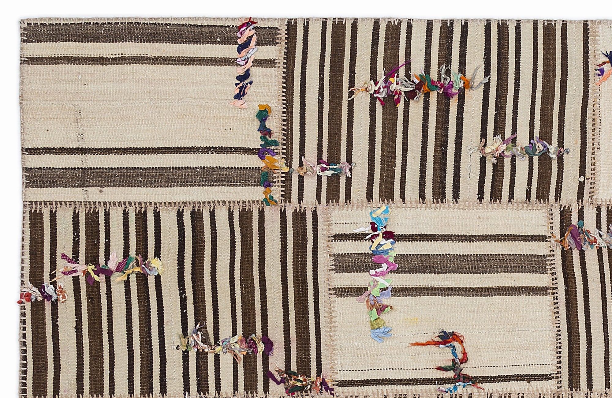 Teselya 1369 Beige Striped Wool Handmade Area Rug 5'3" x 7'7"