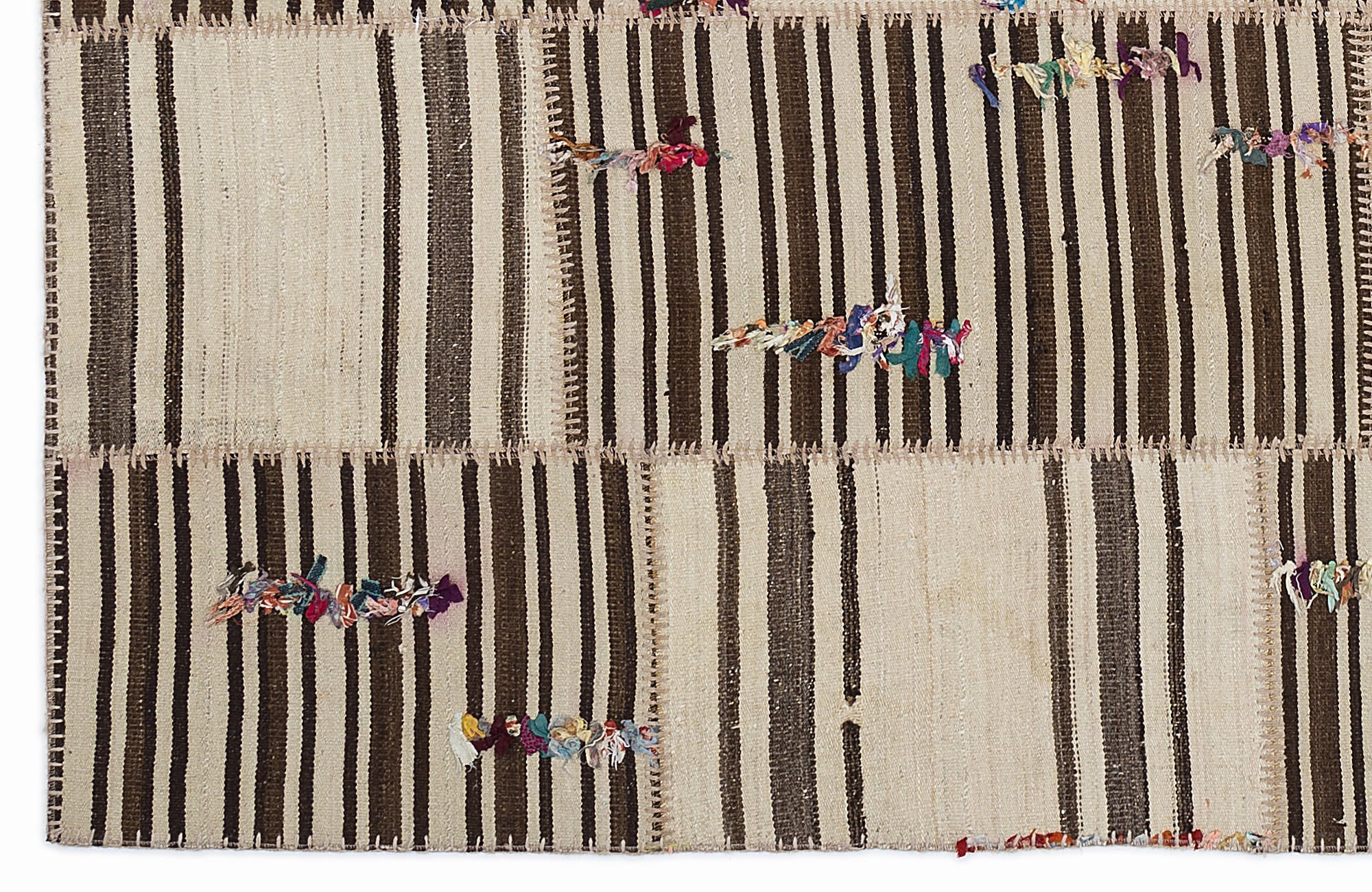 Teselya 1369 Beige Striped Wool Handmade Area Rug 5'3" x 7'7"