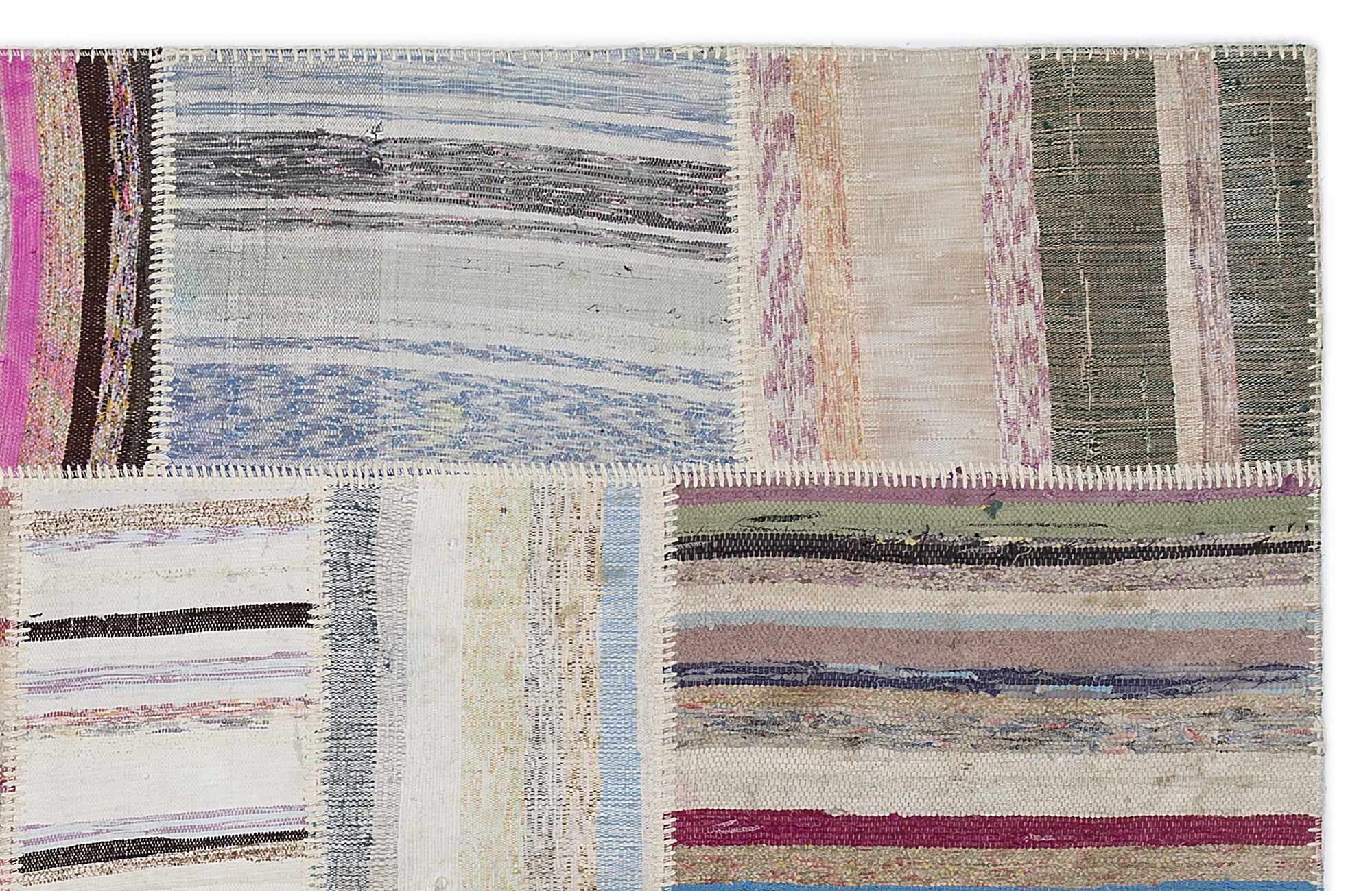 Teselya 1374 Beige Striped Wool Handmade Area Rug 5'3" x 7'7"