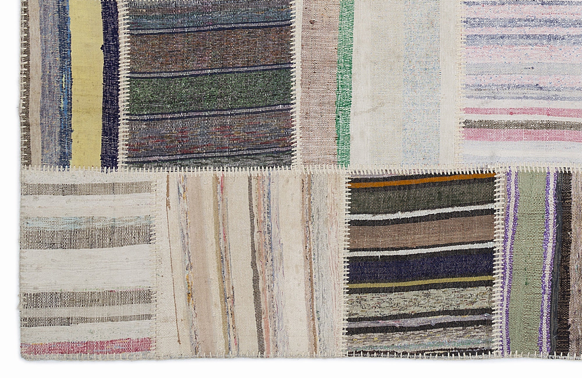 Teselya 1374 Beige Striped Wool Handmade Area Rug 5'3" x 7'7"