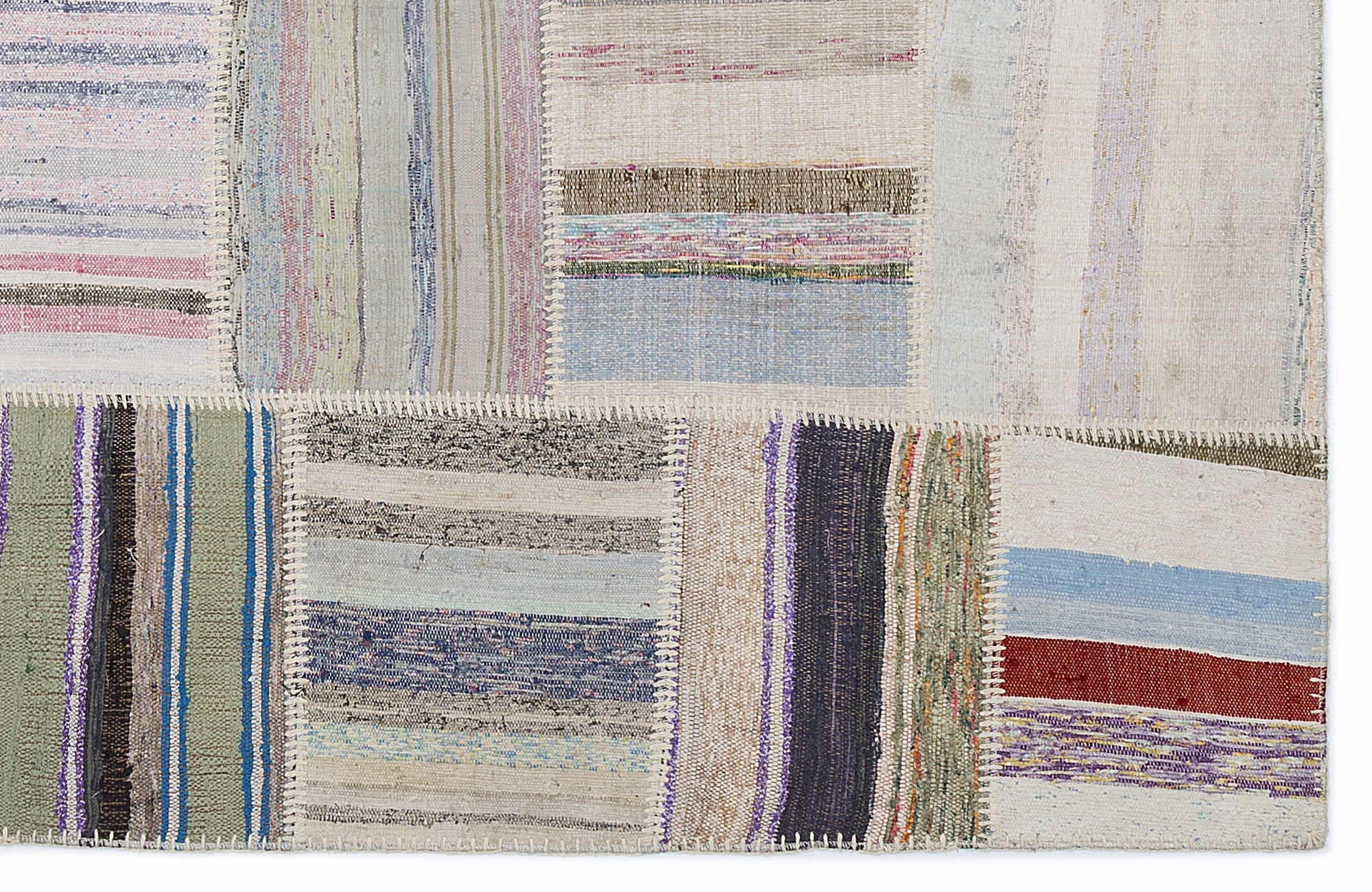 Teselya 1374 Beige Striped Wool Handmade Area Rug 5'3" x 7'7"