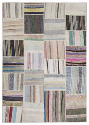 Teselya 1374 Beige Striped Wool Handmade Area Rug 5'3" x 7'7"
