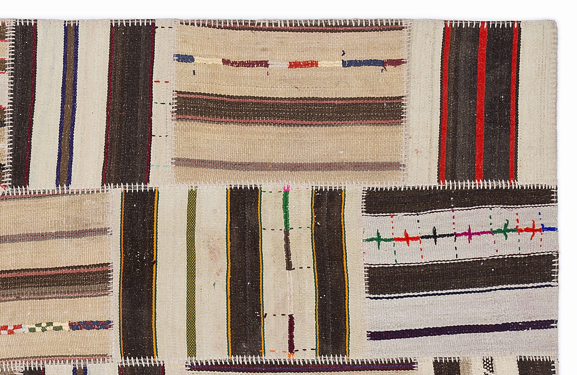Teselya 1380 Beige Striped Wool Handmade Area Rug 5'3" x 7'7"