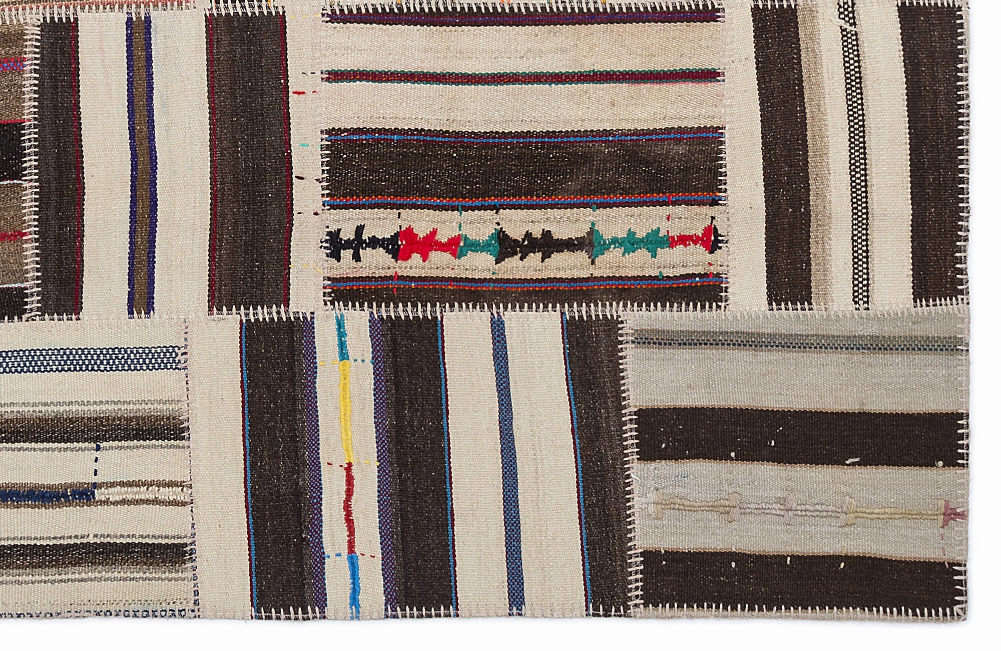 Teselya 1380 Beige Striped Wool Handmade Area Rug 5'3" x 7'7"