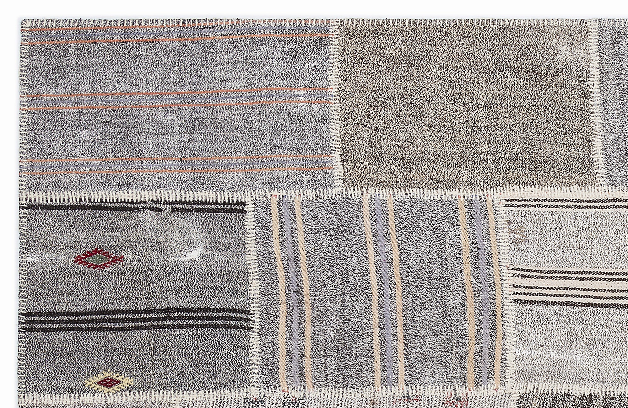 Teselya 1382 Beige Striped Wool Handmade Area Rug 5'3" x 7'7"