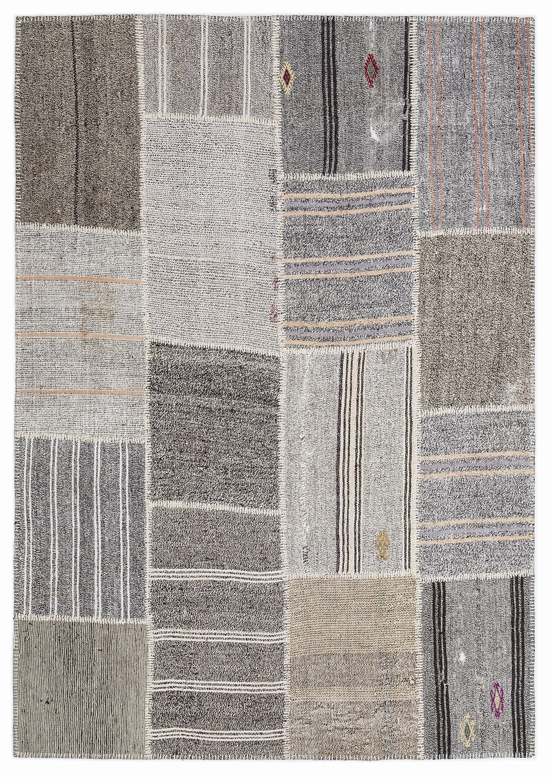 Teselya 1382 Beige Striped Wool Handmade Area Rug 5'3" x 7'7"