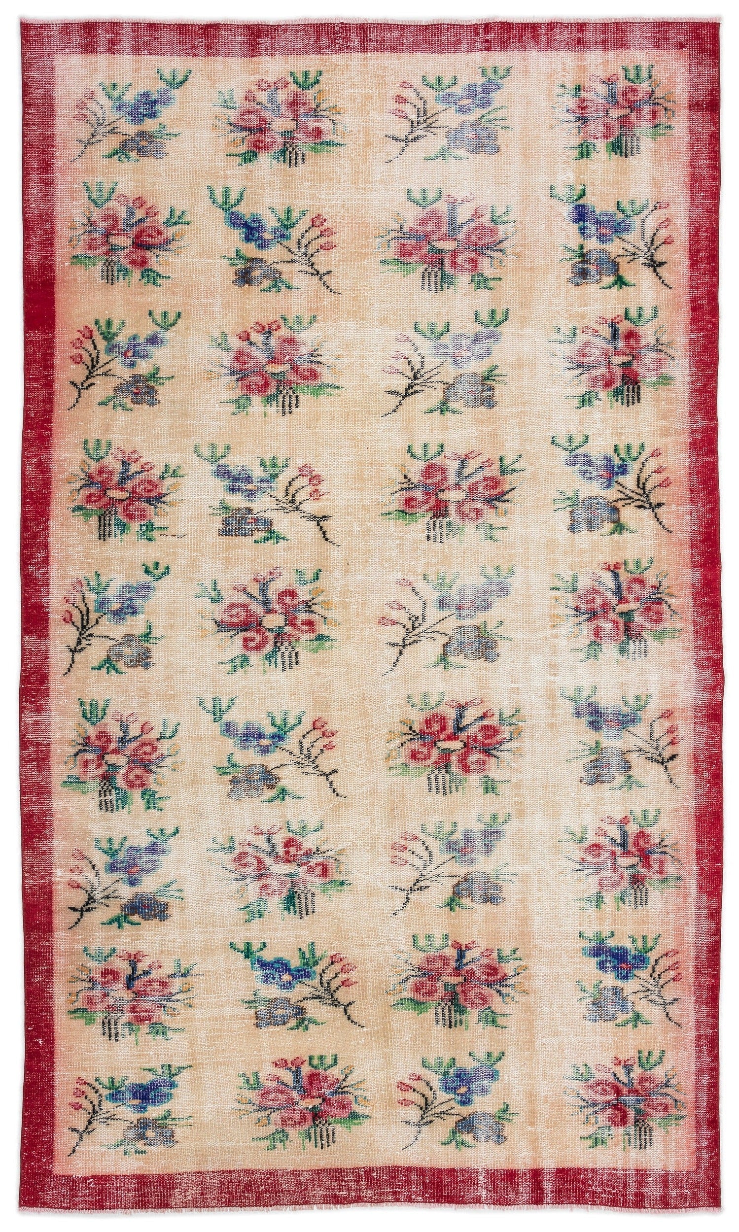 Atina Cream Vintage Wool Handmade Area Rug 6'5" x 9'0"