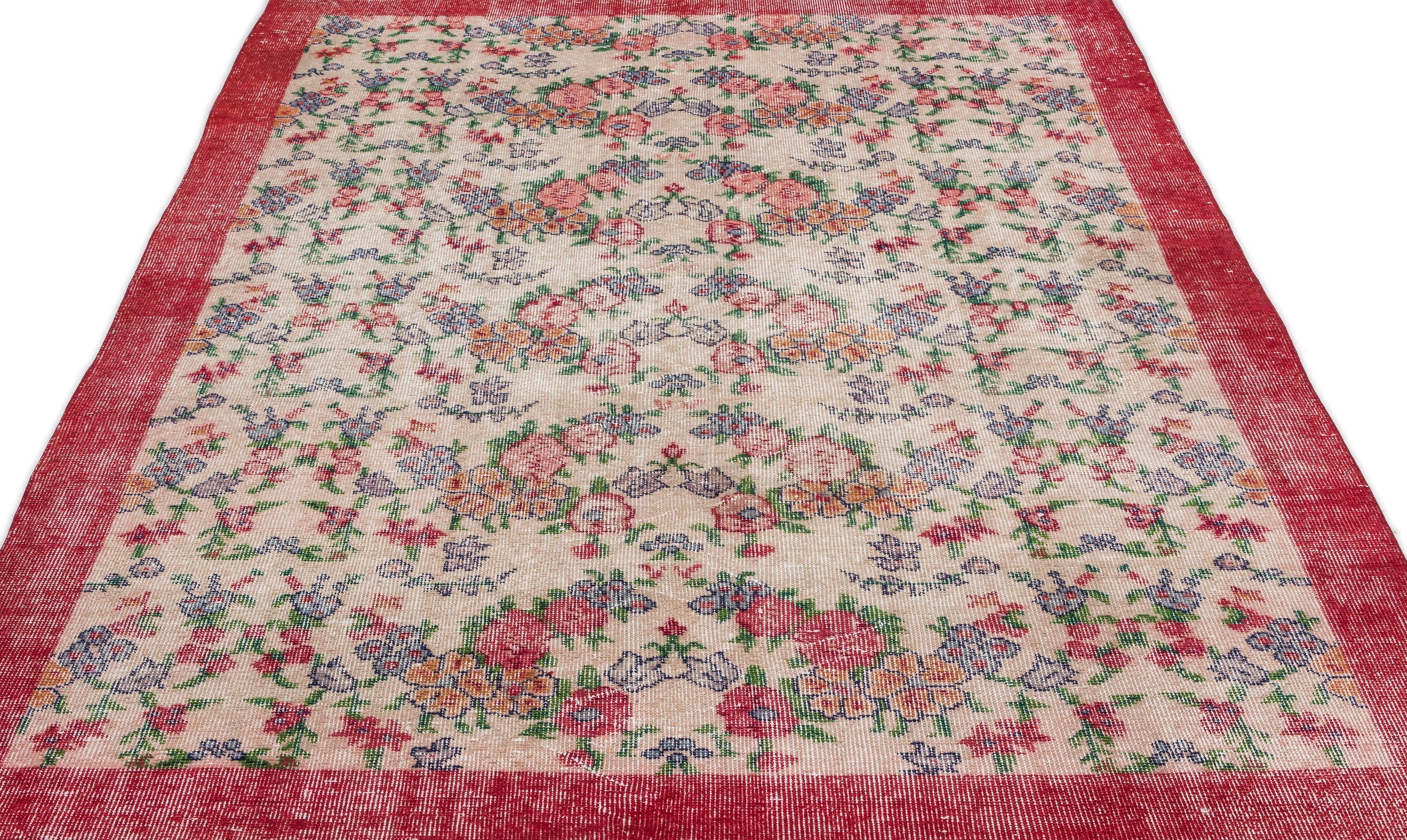Atina Cream Vintage Wool Handmade Area Rug 5'5" x 8'8"
