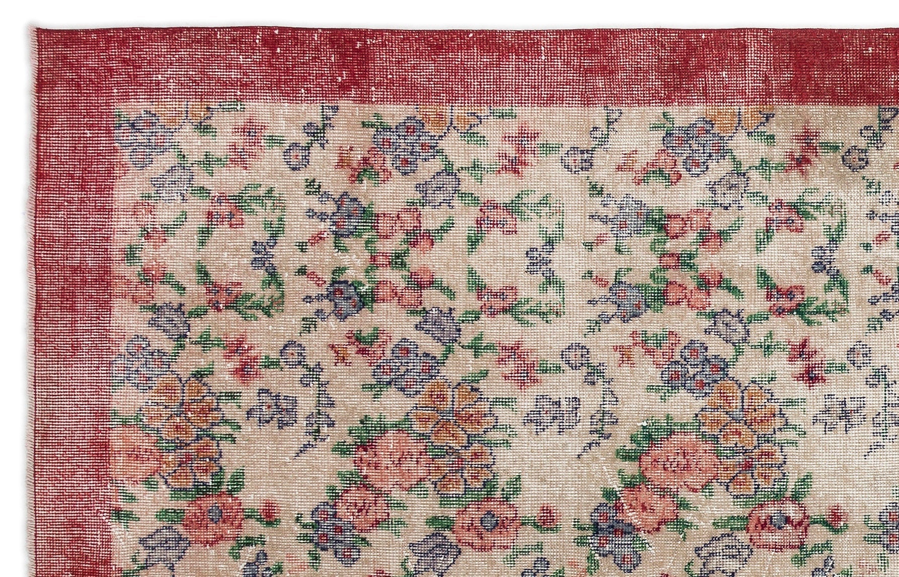 Atina Cream Vintage Wool Handmade Area Rug 5'5" x 8'8"