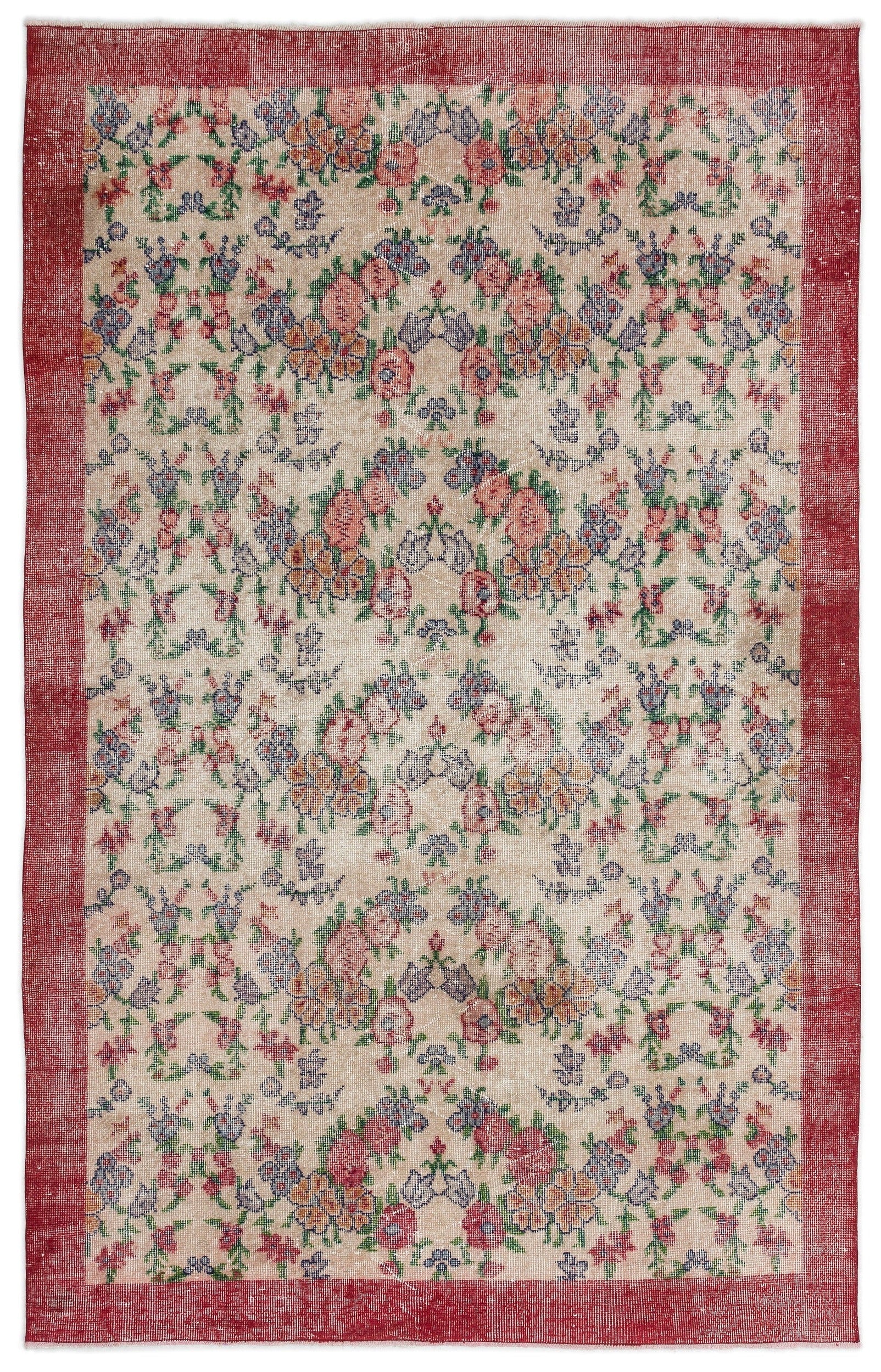 Atina Cream Vintage Wool Handmade Area Rug 5'5" x 8'8"